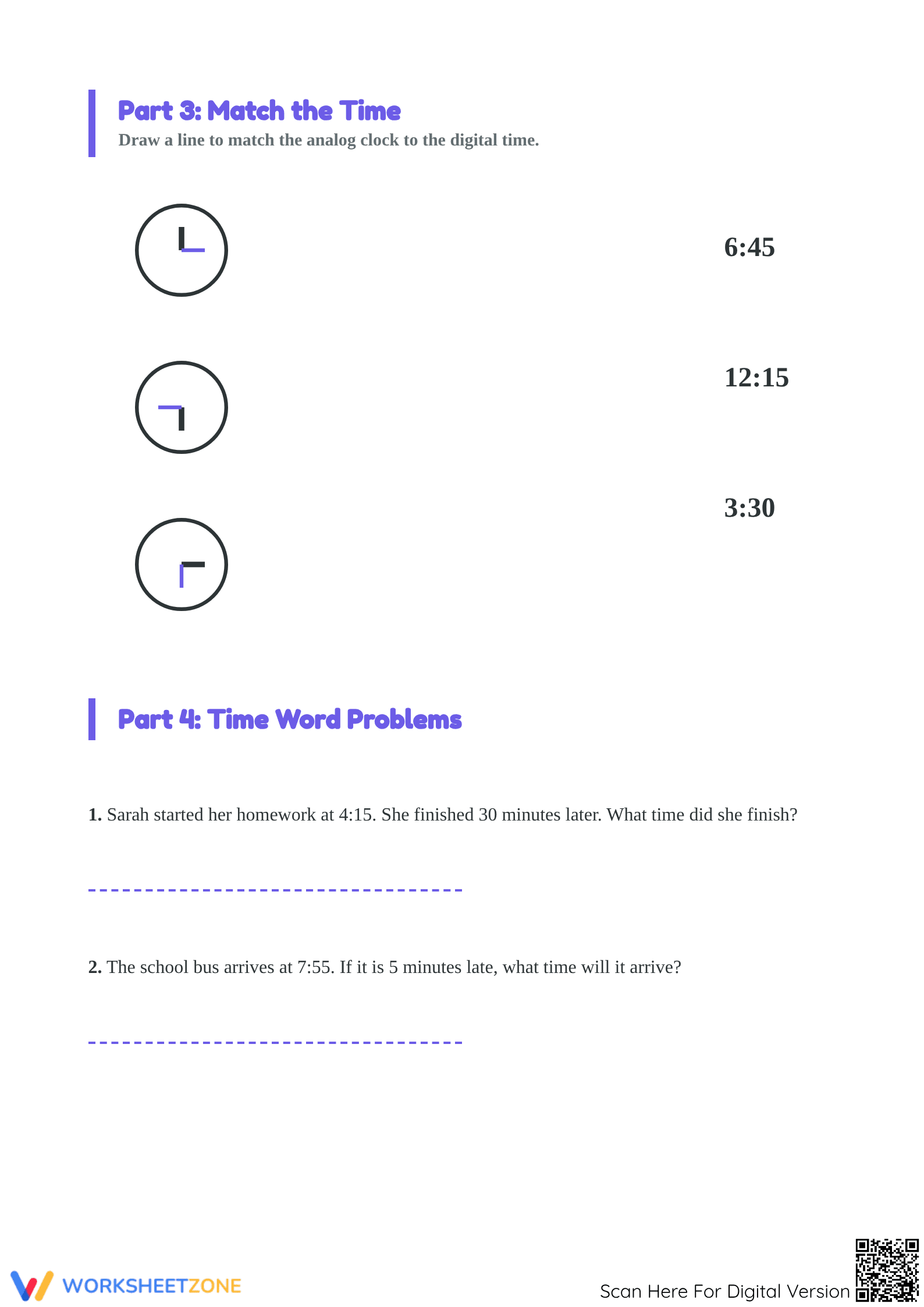 Essential Grade 2-4 Time Worksheet: 5-Minute Intervals - Page 3
