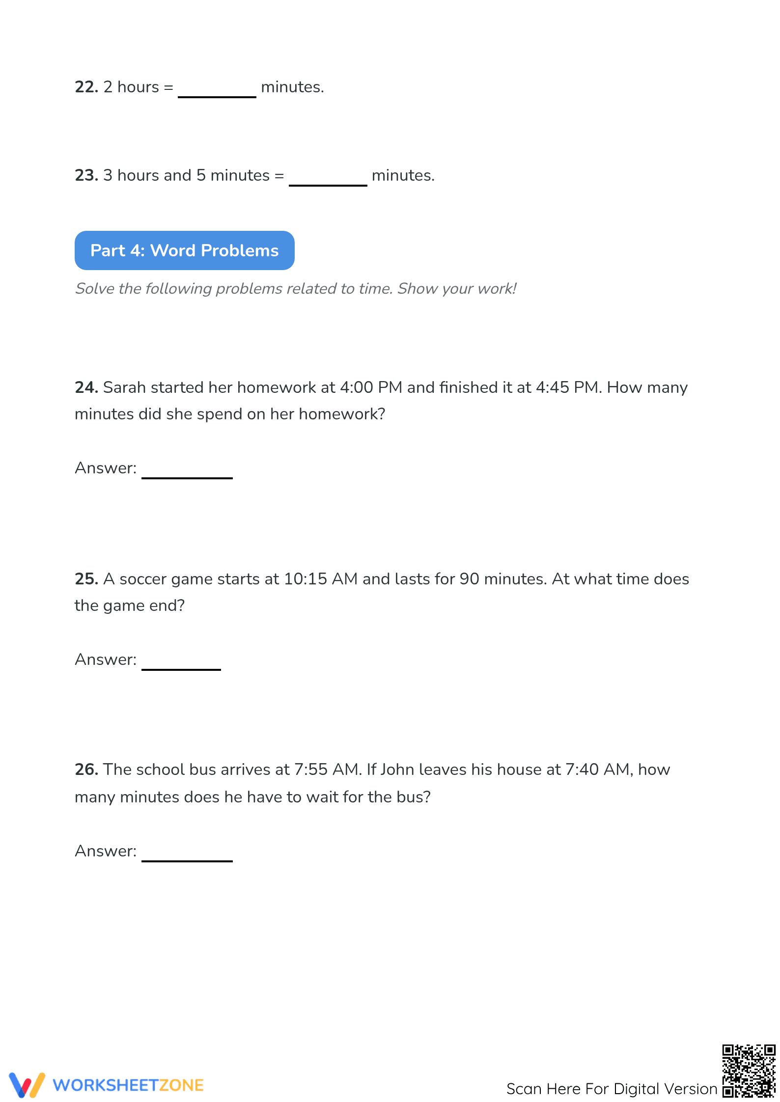 Printable 5-Minute Intervals Time Worksheet | Grade 2-4 Math - Page 4