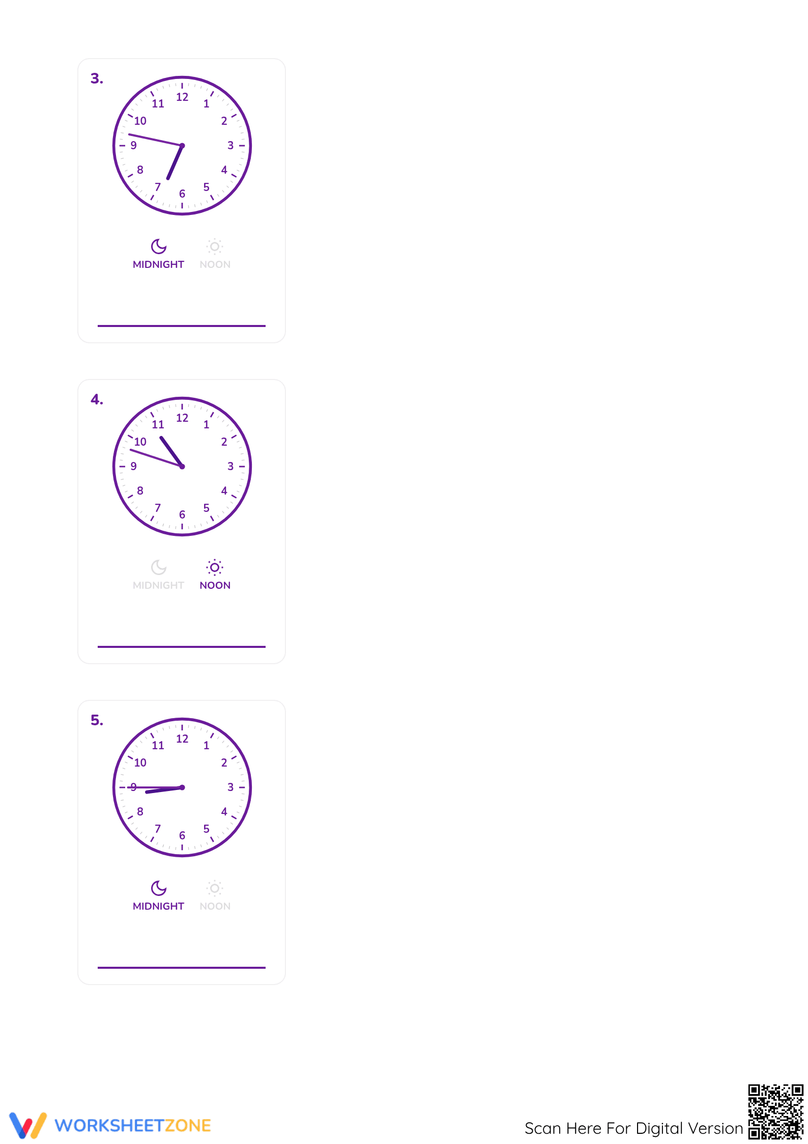 Printable Telling Time Worksheet: 1-Minute Intervals Grade 3 - Page 2