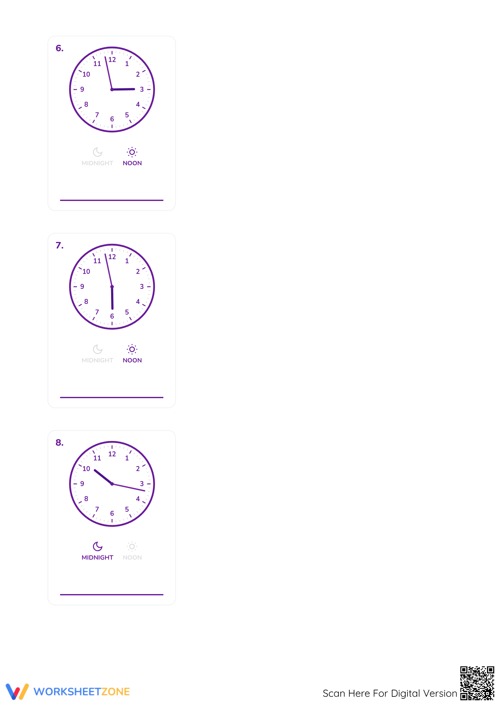 Printable Telling Time Worksheet: 1-Minute Intervals Grade 3 - Page 3