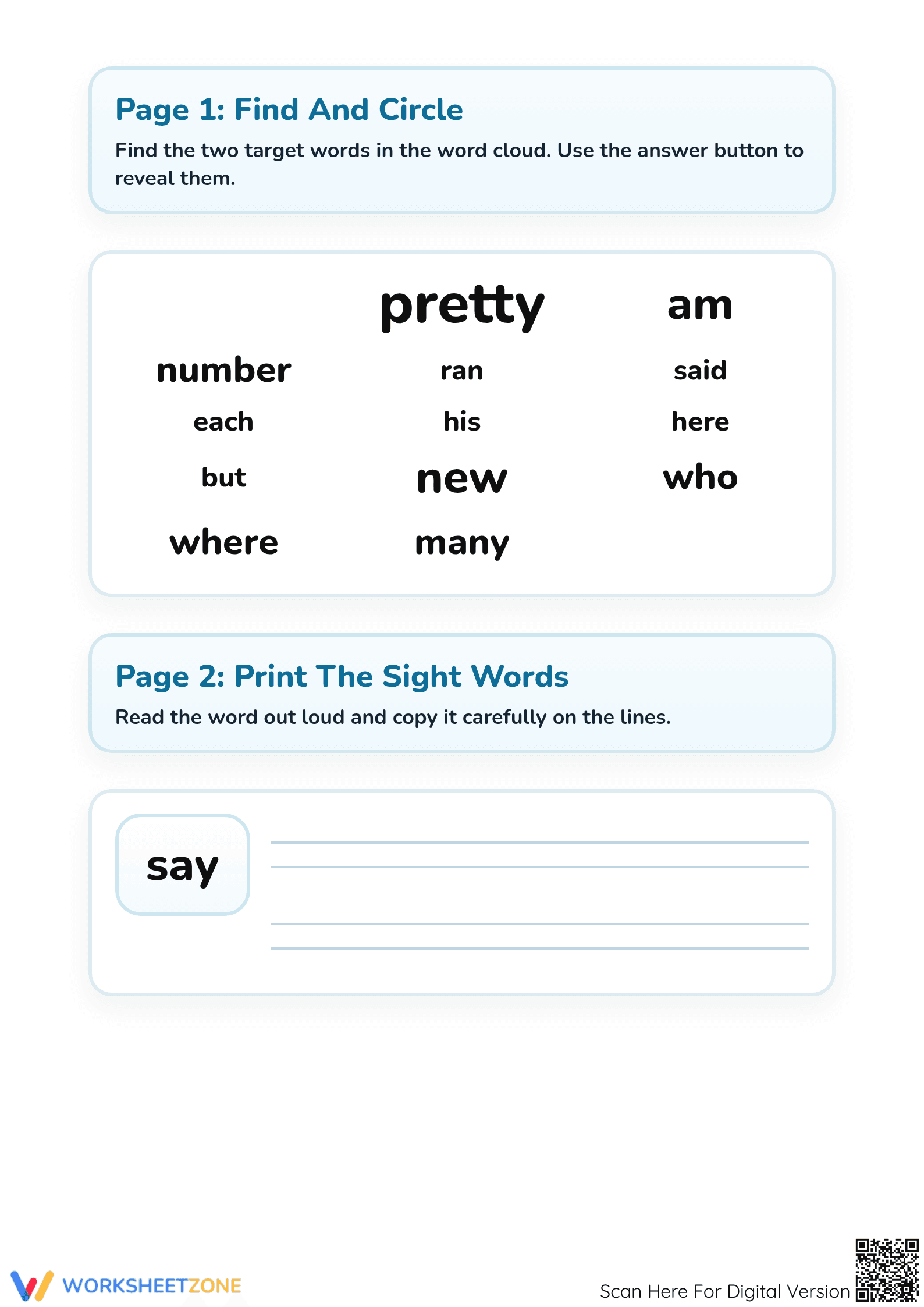 Kindergarten Sight Words — Printable No-Prep Worksheet - Page 2