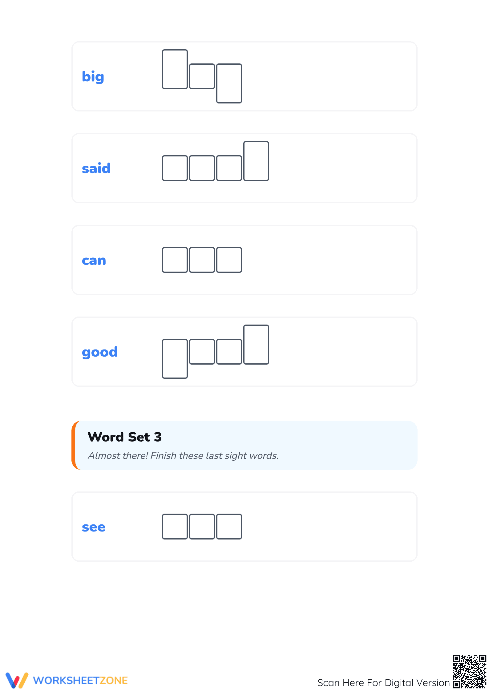Printable Word Shapes 2 Worksheet | Grade K Sight Words - Page 5