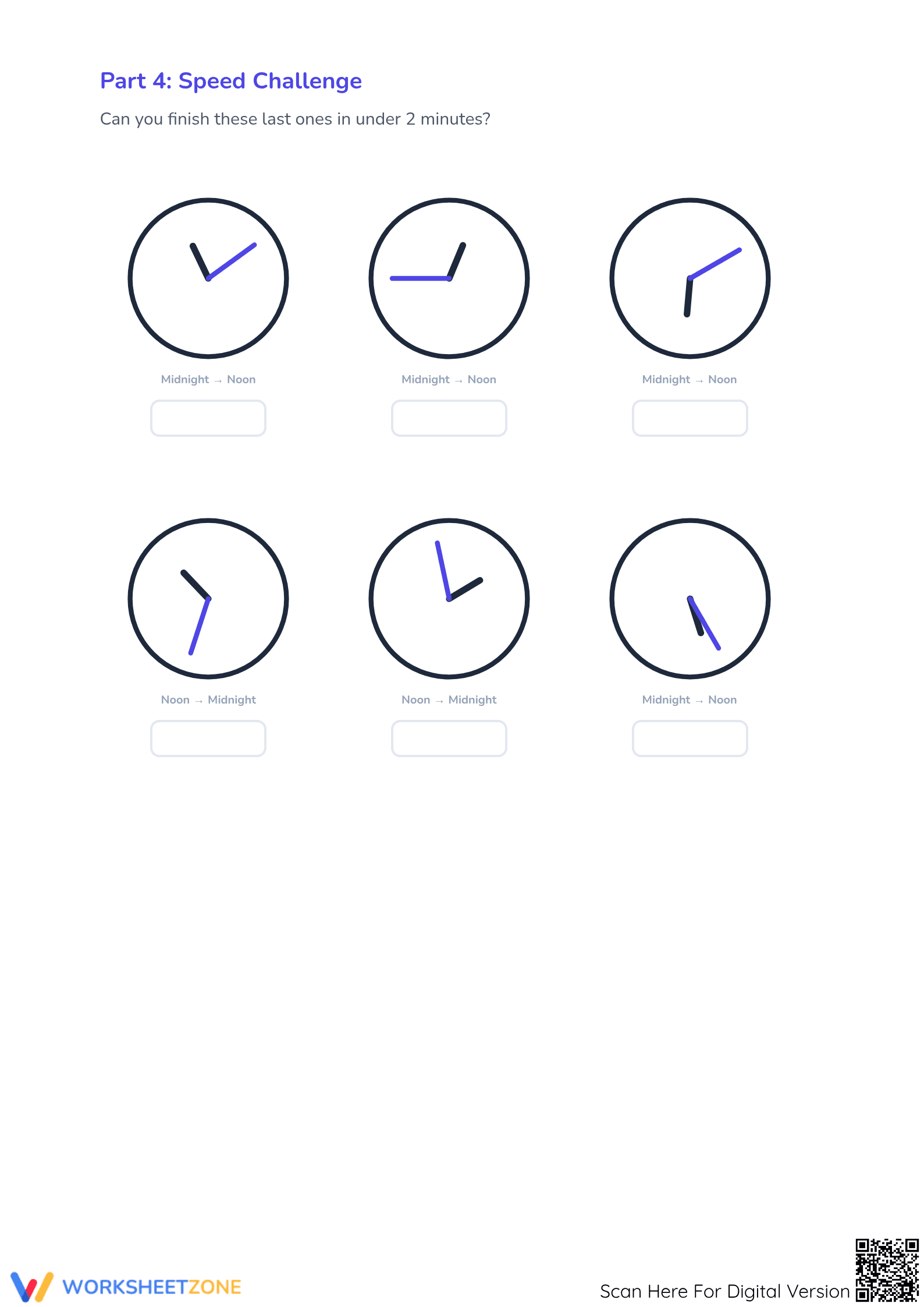 Printable Telling Time Worksheet | 1-Minute Analog Clocks - Page 4