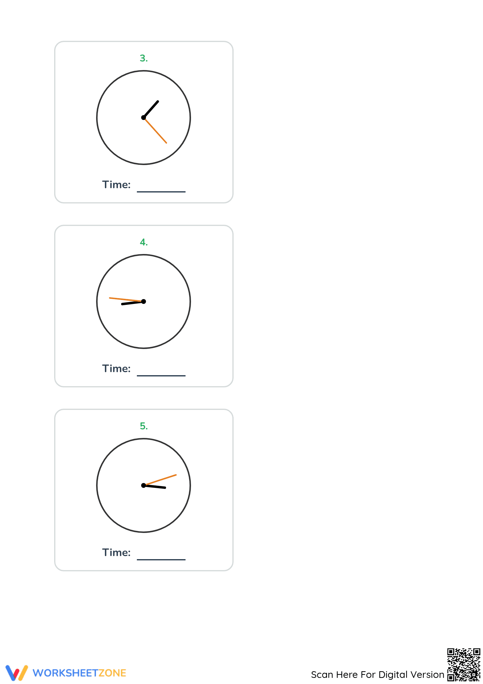 Printable Telling Time Worksheet: 1-Minute Intervals - Page 2