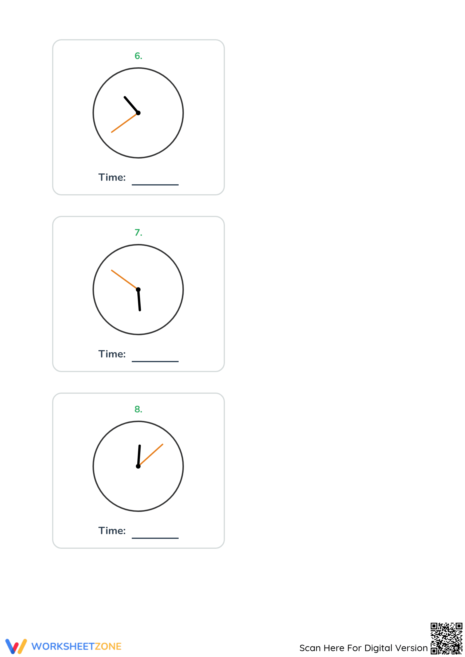 Printable Telling Time Worksheet: 1-Minute Intervals - Page 3