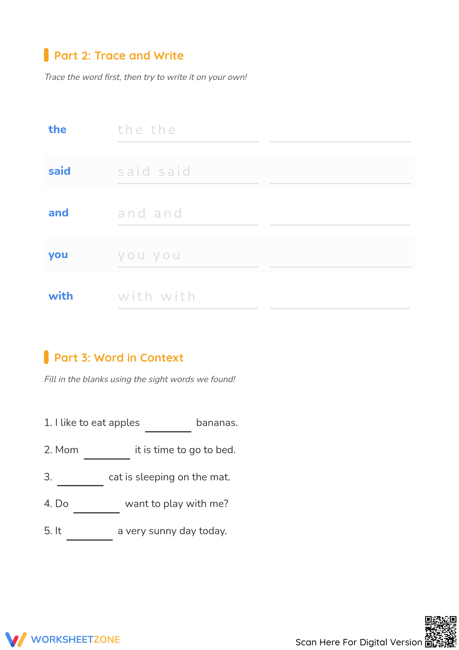 Printable Sight Words Word Search 5 | Grade K-1 Worksheet - Page 2