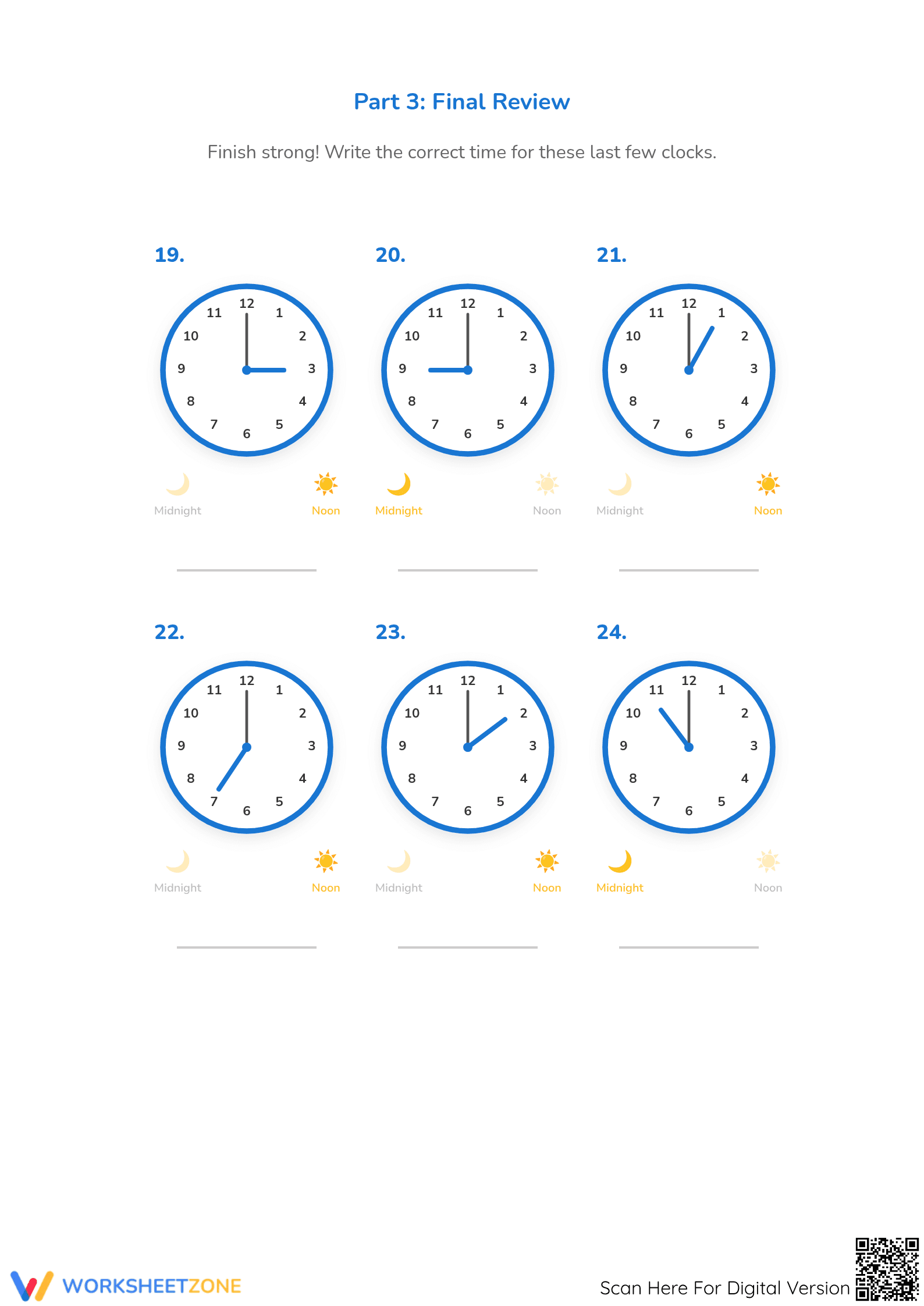 Printable Telling Time Worksheet: Reading Hours — Grade 2-4 - Page 4