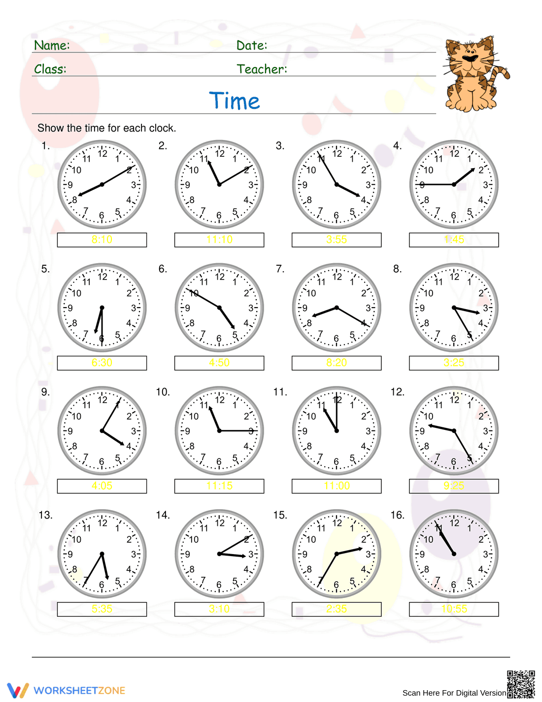 Telling Time to 5 Minutes | Printable Grade 2 Math - Page 2