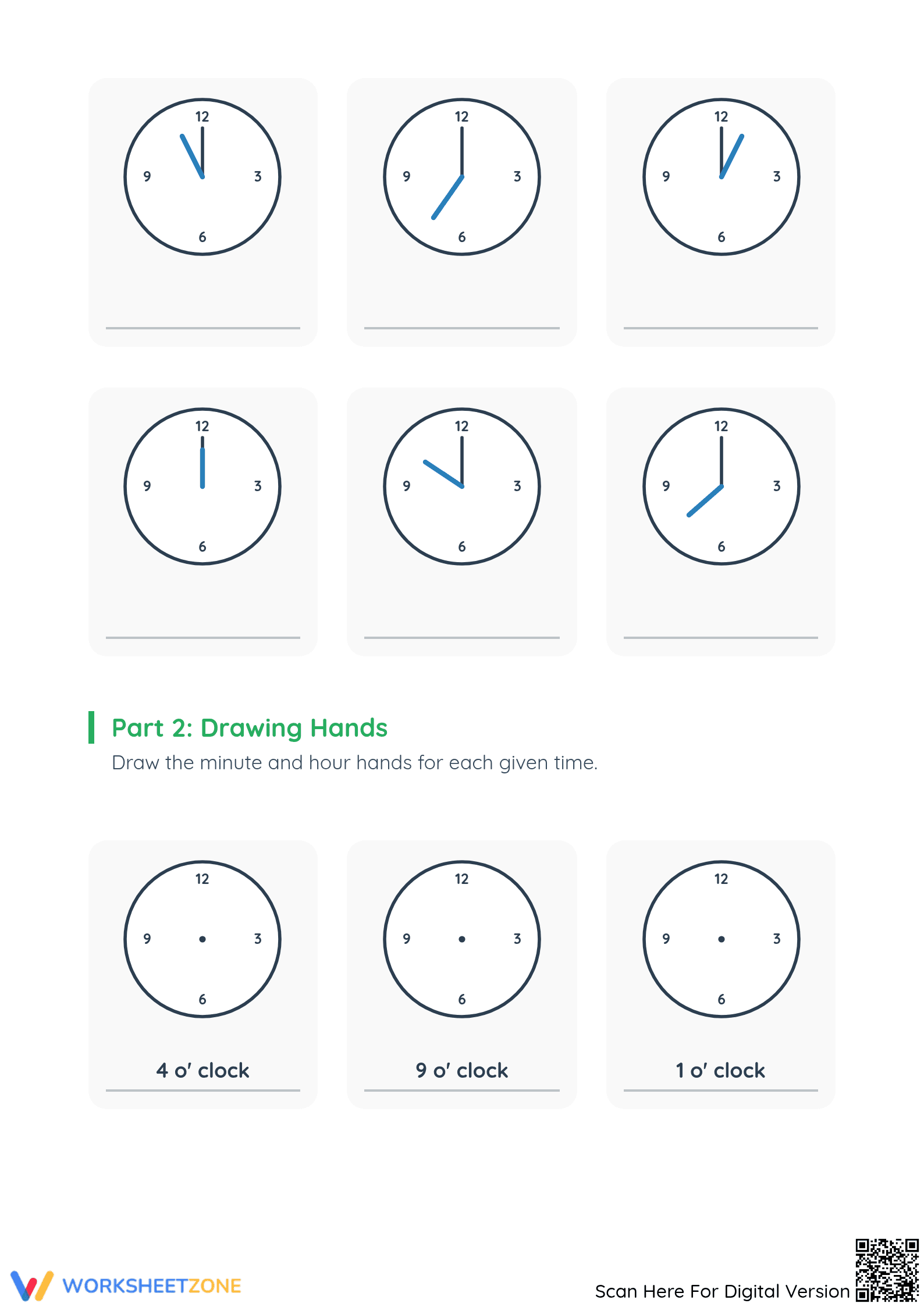 Printable Telling Time to the Hour Worksheet | Grade 2 Math - Page 2