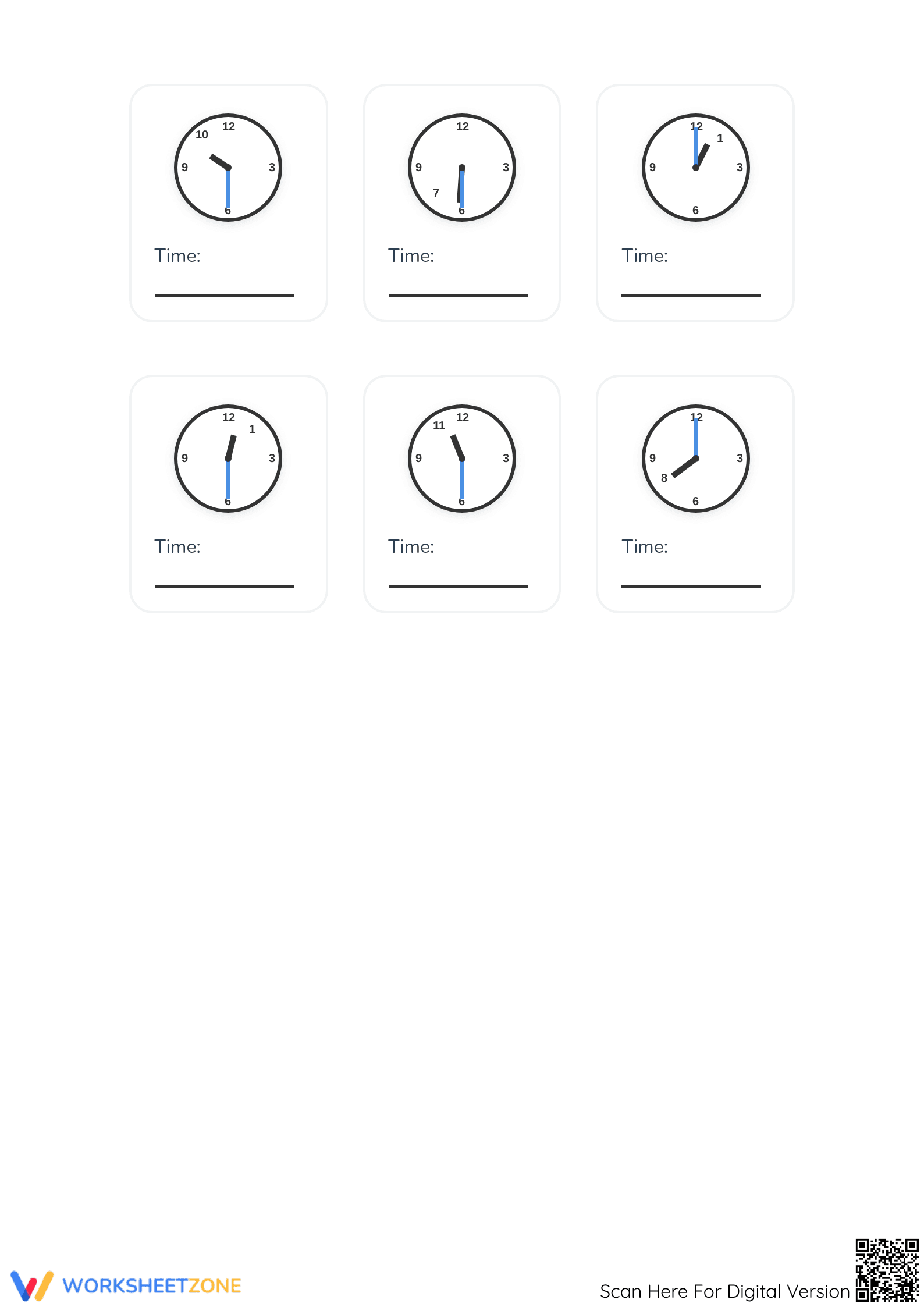 Printable Telling Time to the Half Hour — Grade 2 Math - Page 2