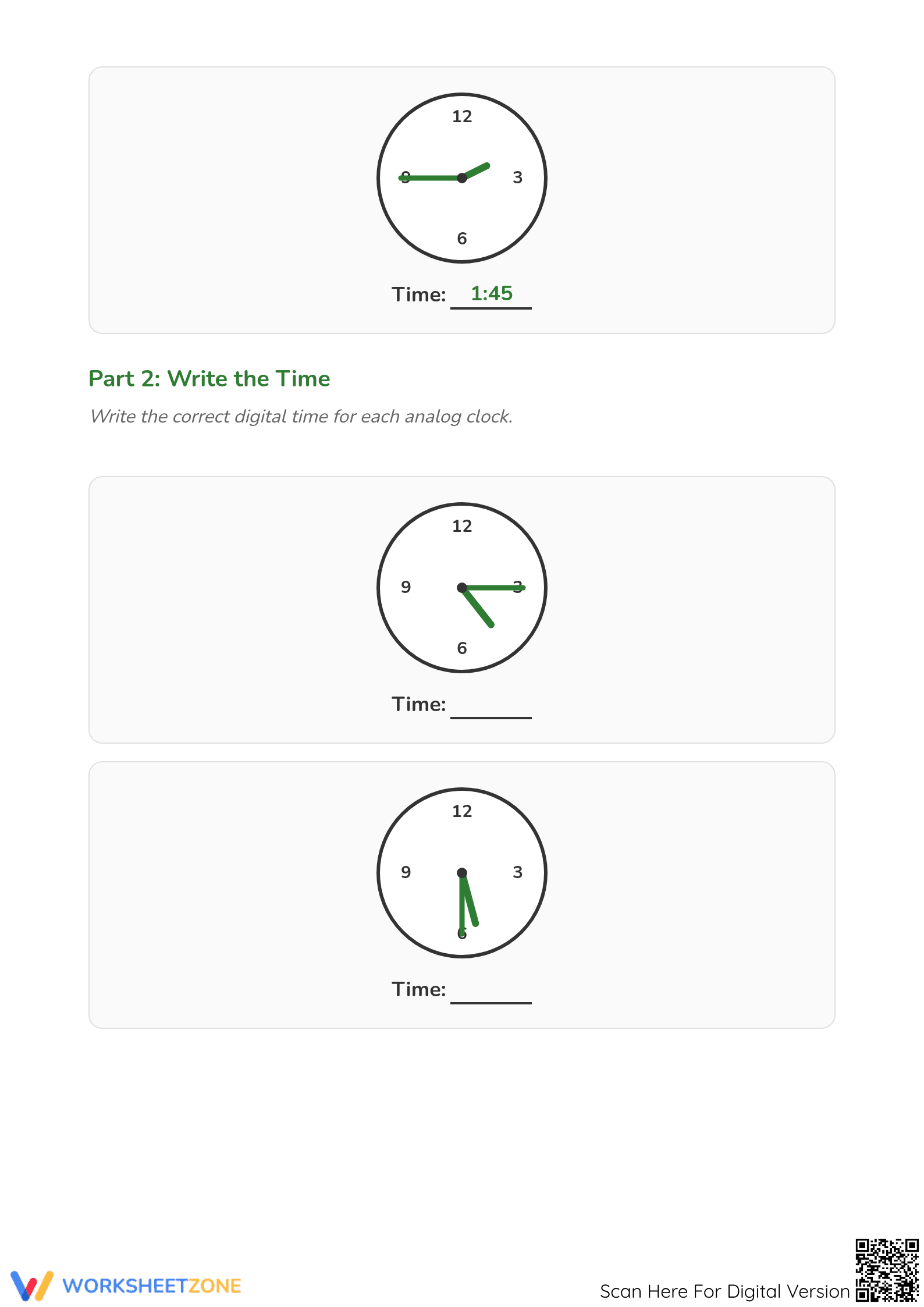 Printable Telling Time to 15 Minutes Worksheet | Grade 2-4 - Page 2