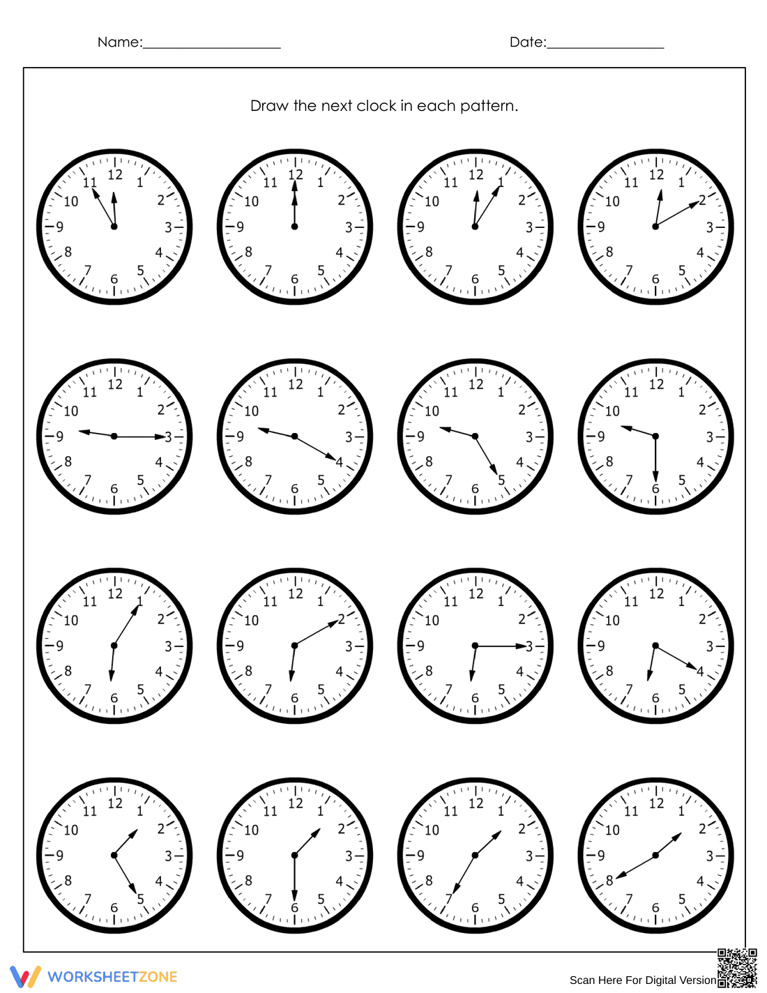 Drawing the Next Clock Time Worksheet - Page 2