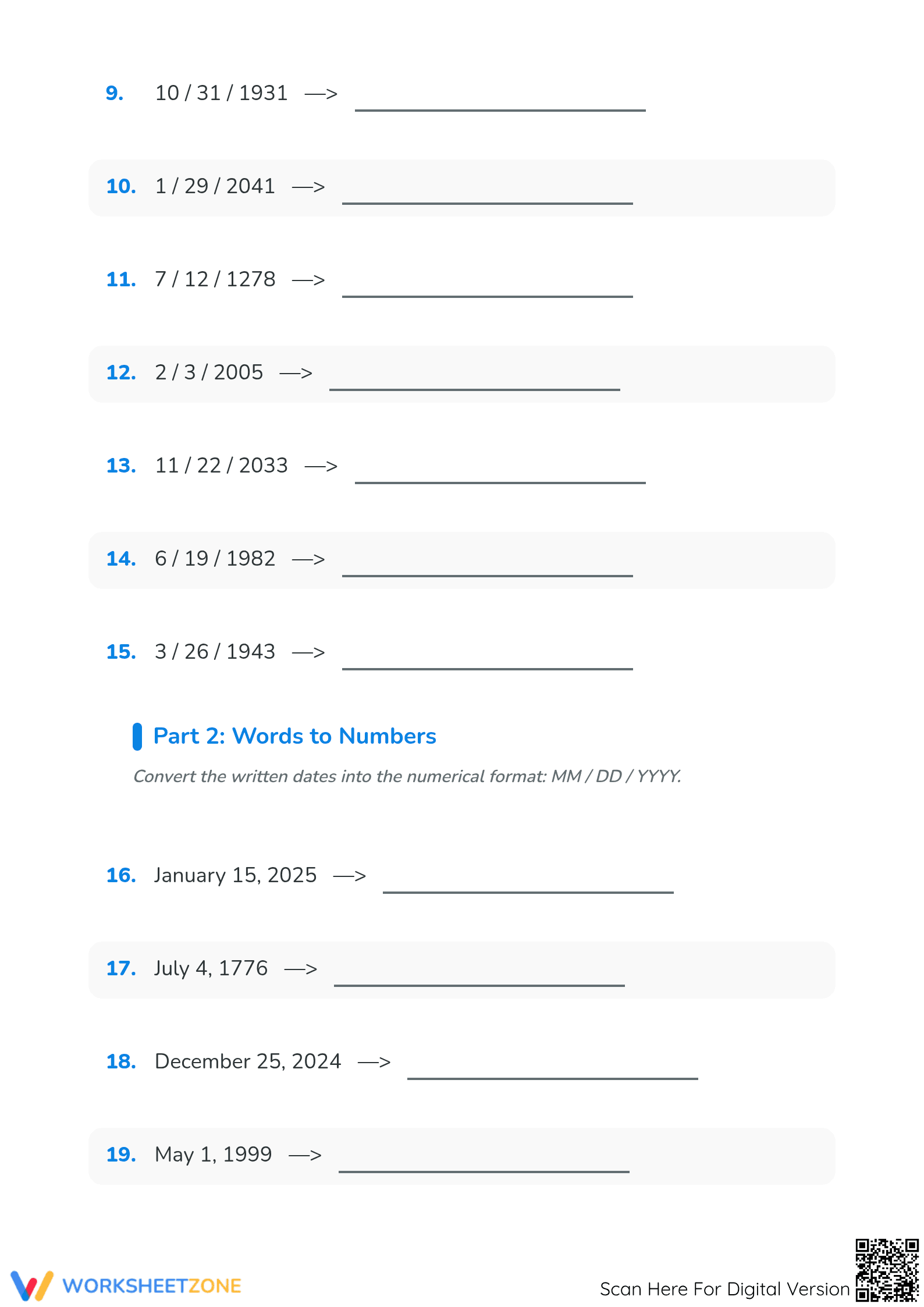 Printable Convert the Dates Worksheet | Grade 1 & 2 Math - Page 2