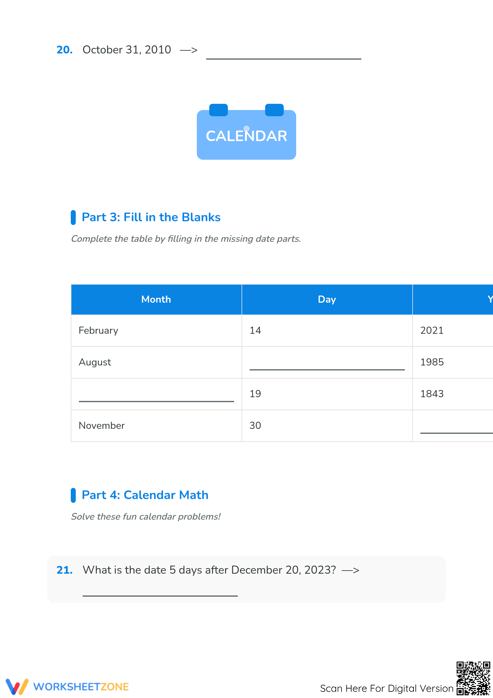 Printable Convert the Dates Worksheet | Grade 1 & 2 Math - Page 3