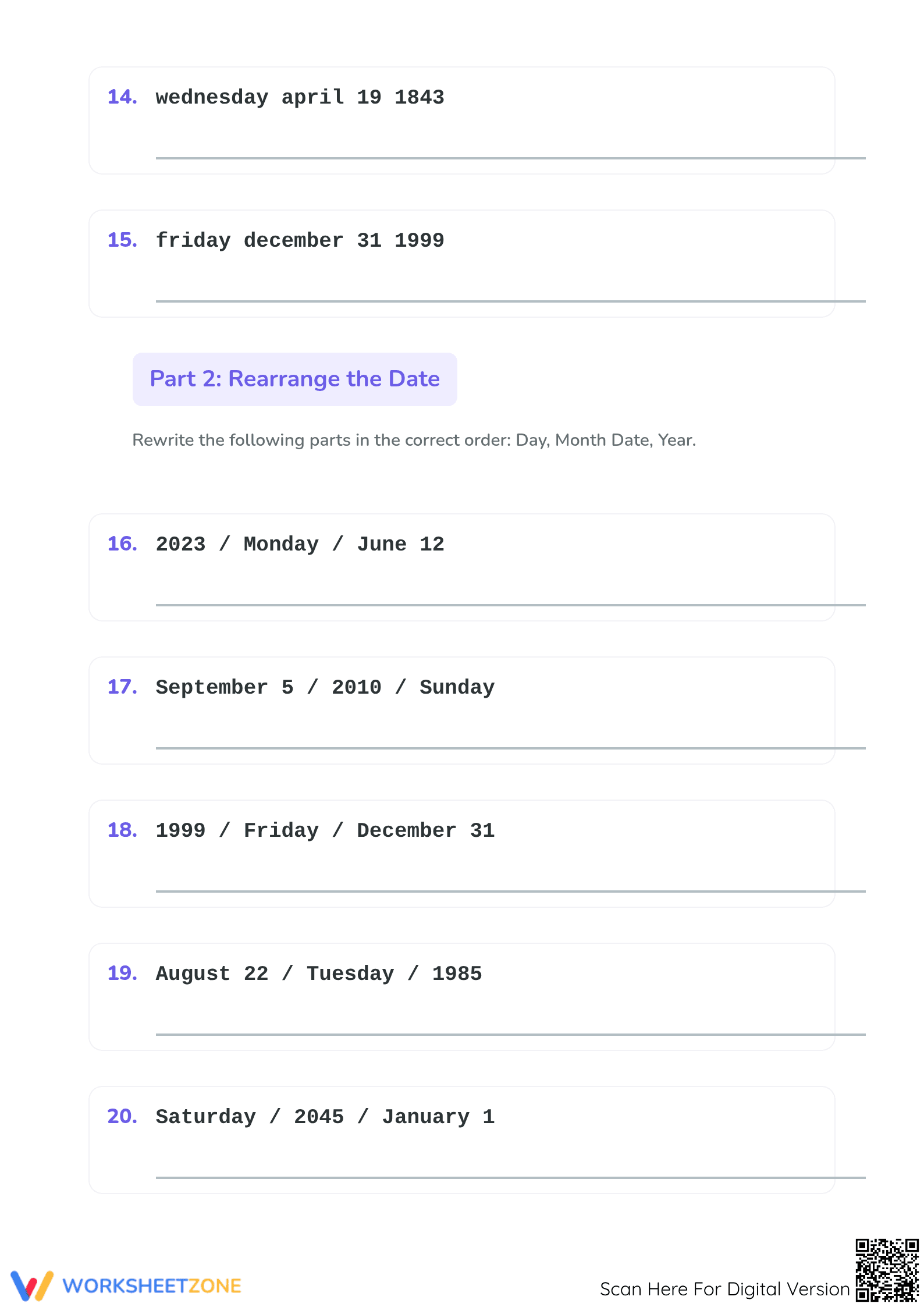 Essential Date Formatting Worksheet | Grade 2 Math - Page 3