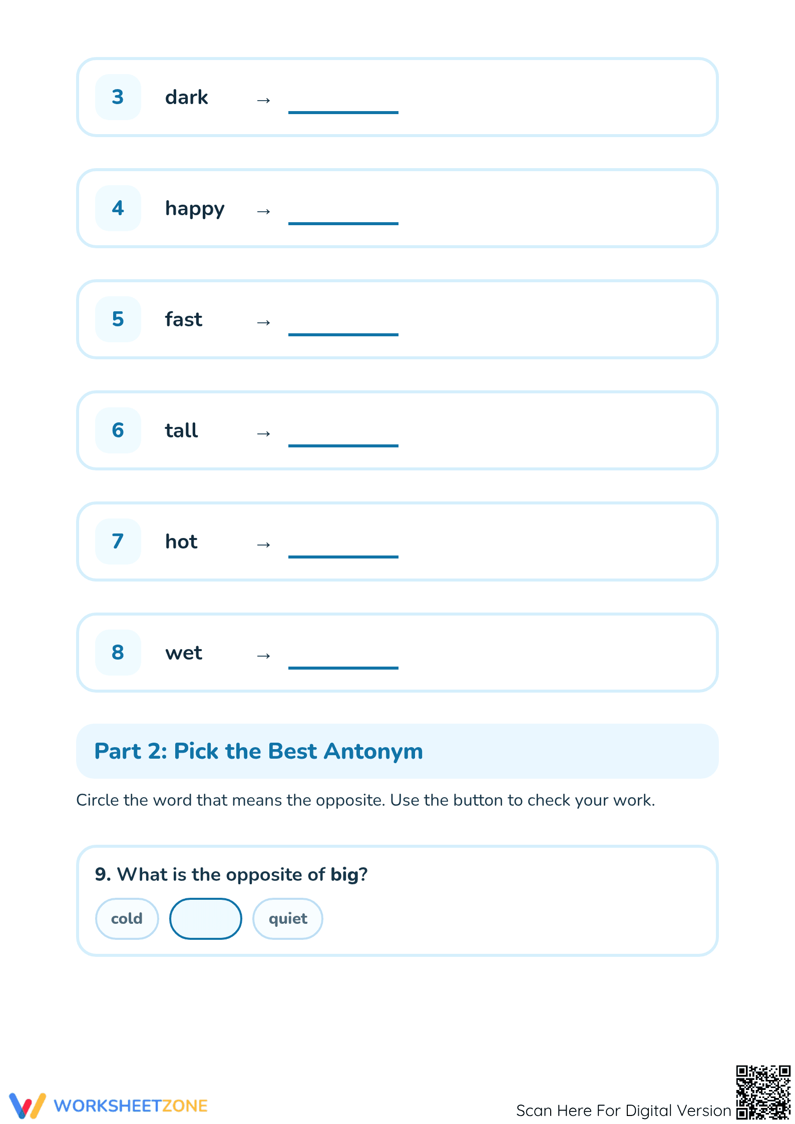 Printable Matching Antonyms Worksheet | Grade 1 ELA - Page 2