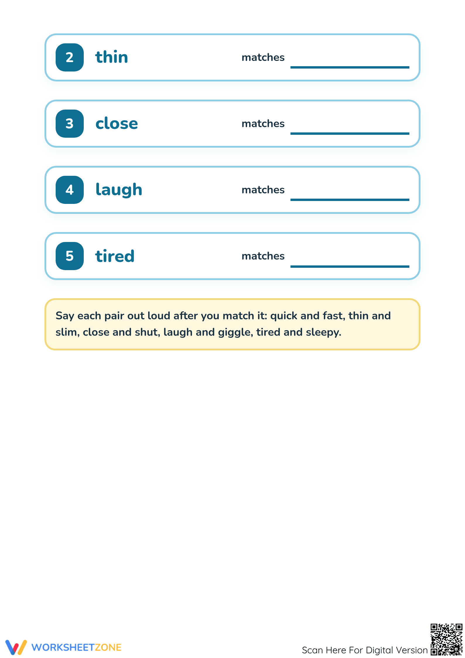 Printable Matching Synonyms Worksheet | Kindergarten ELA - Page 2