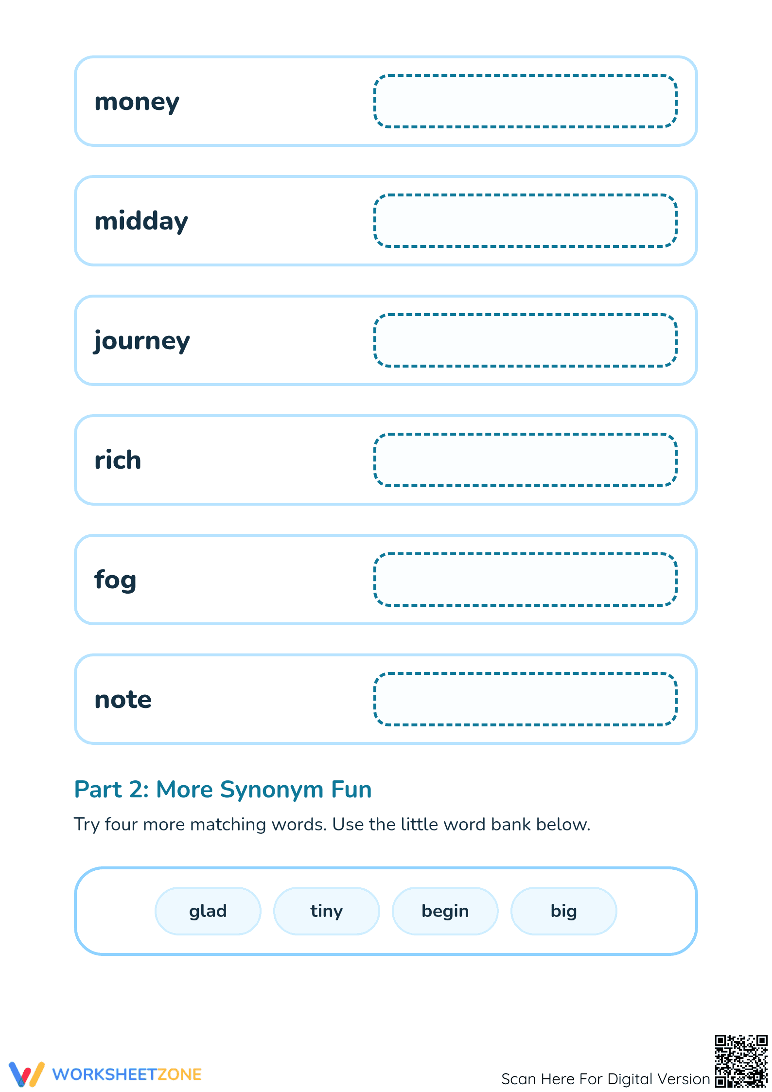 Printable Matching Synonyms Worksheet | Grade K ELA - Page 2