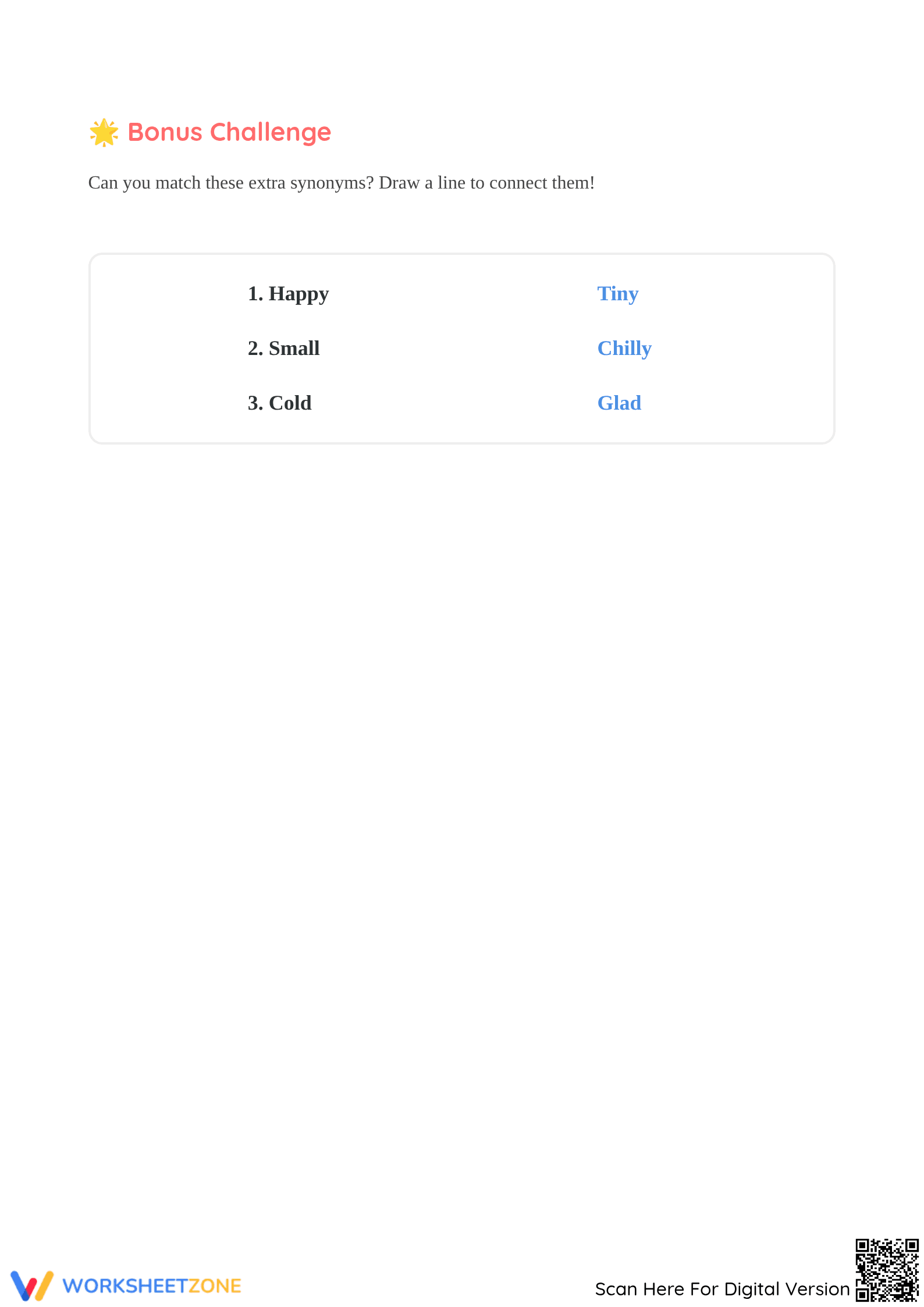 Grade K Synonyms — Printable No-Prep Worksheet - Page 2