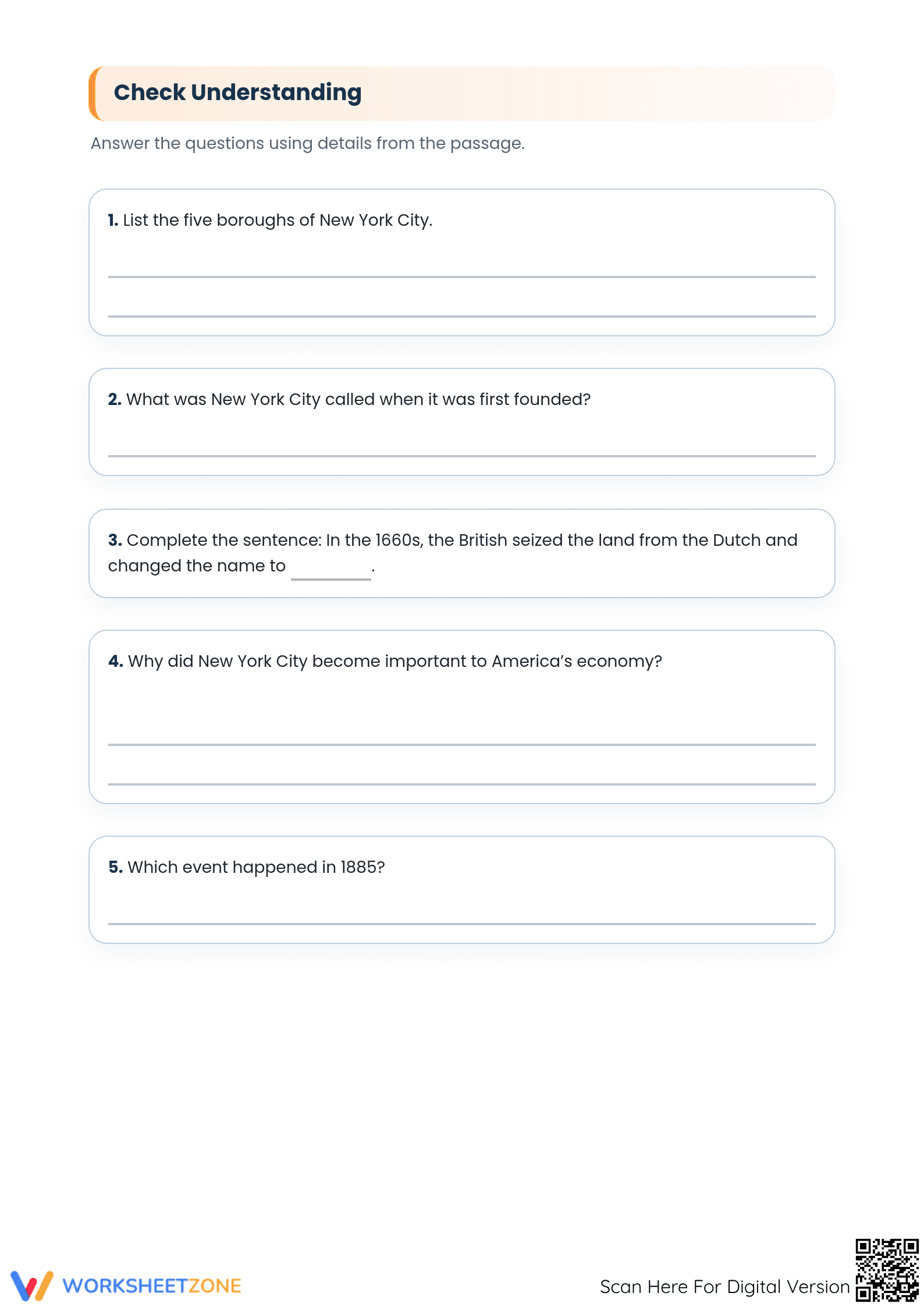 History of New York City Worksheet | Essential Grade 4 ELA - Page 3