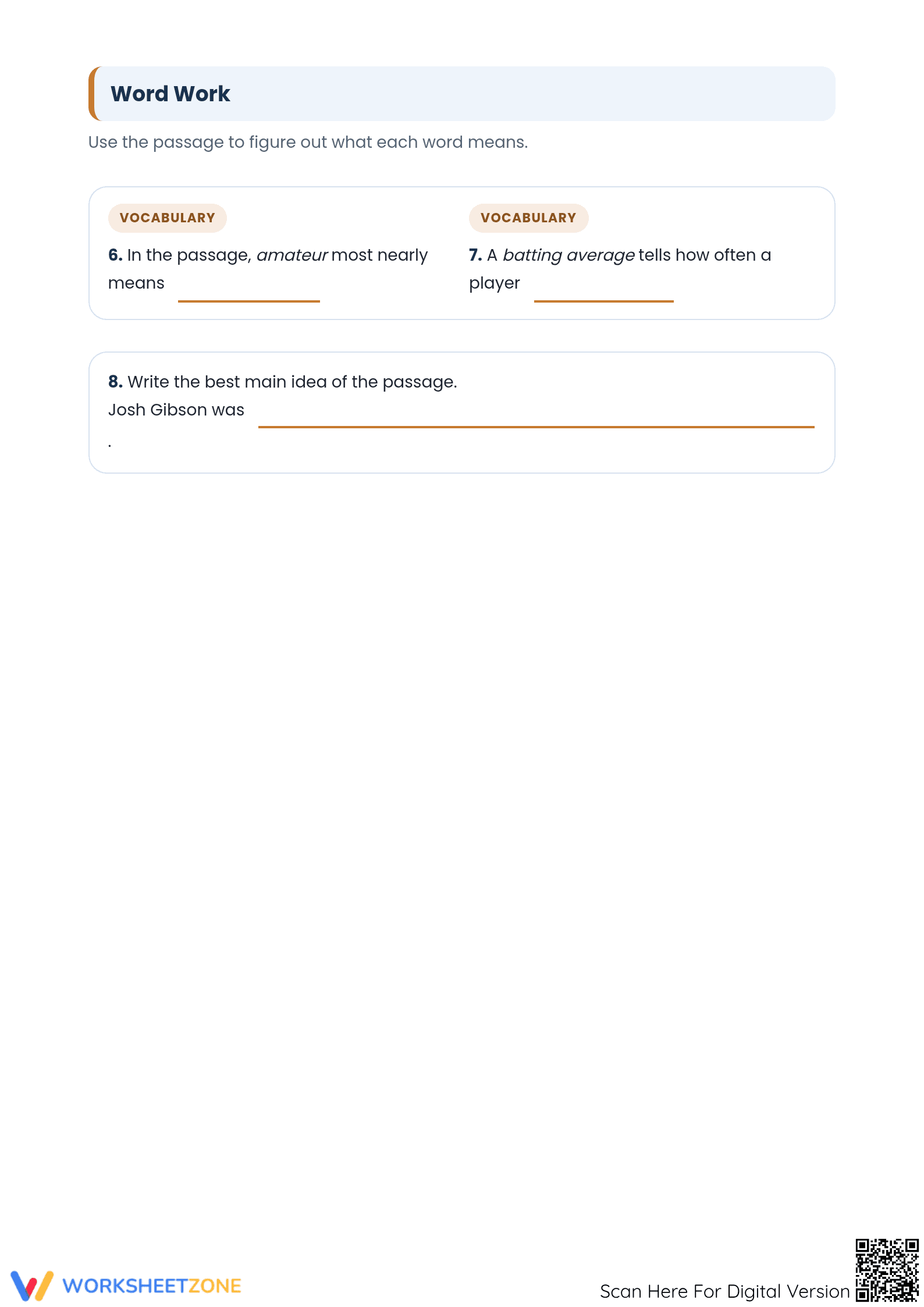 Printable Josh Gibson Biography Worksheet | Grade 5 ELA - Page 3