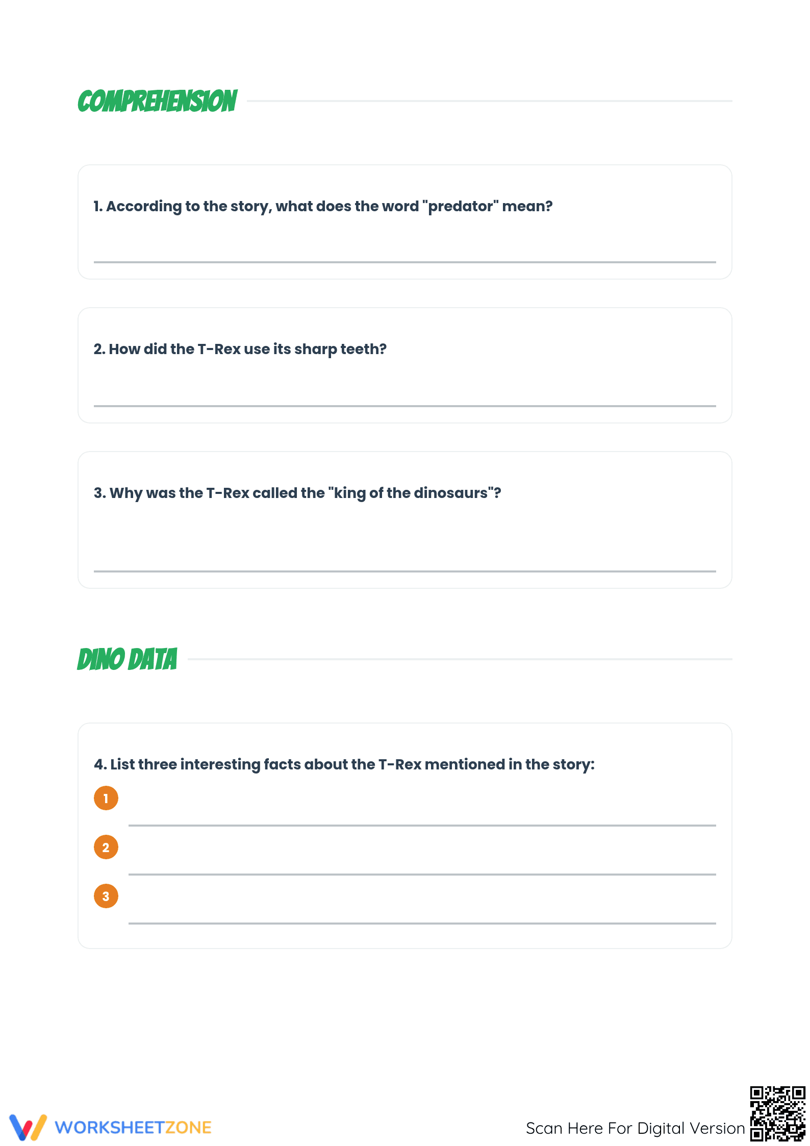 Printable T-Rex Reading Worksheet | Grade 2 ELA Ready - Page 2