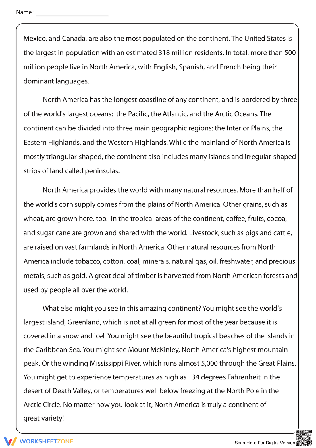 The Continent of North America Worksheet - Page 2