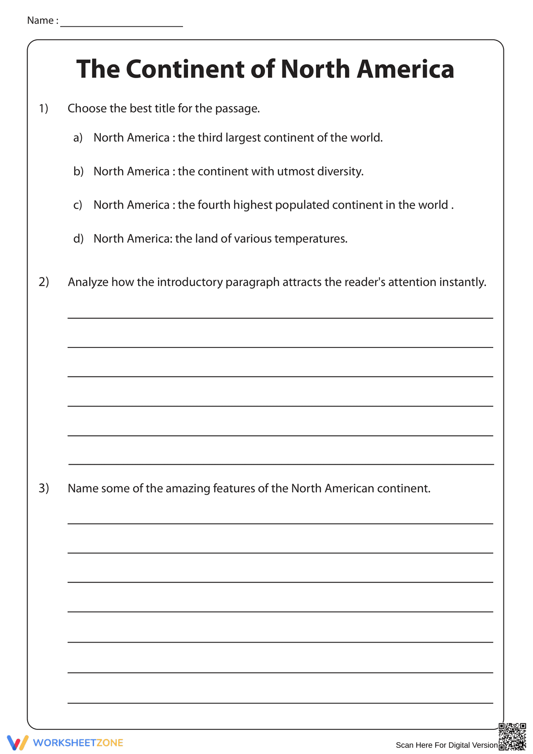 The Continent of North America Worksheet - Page 3