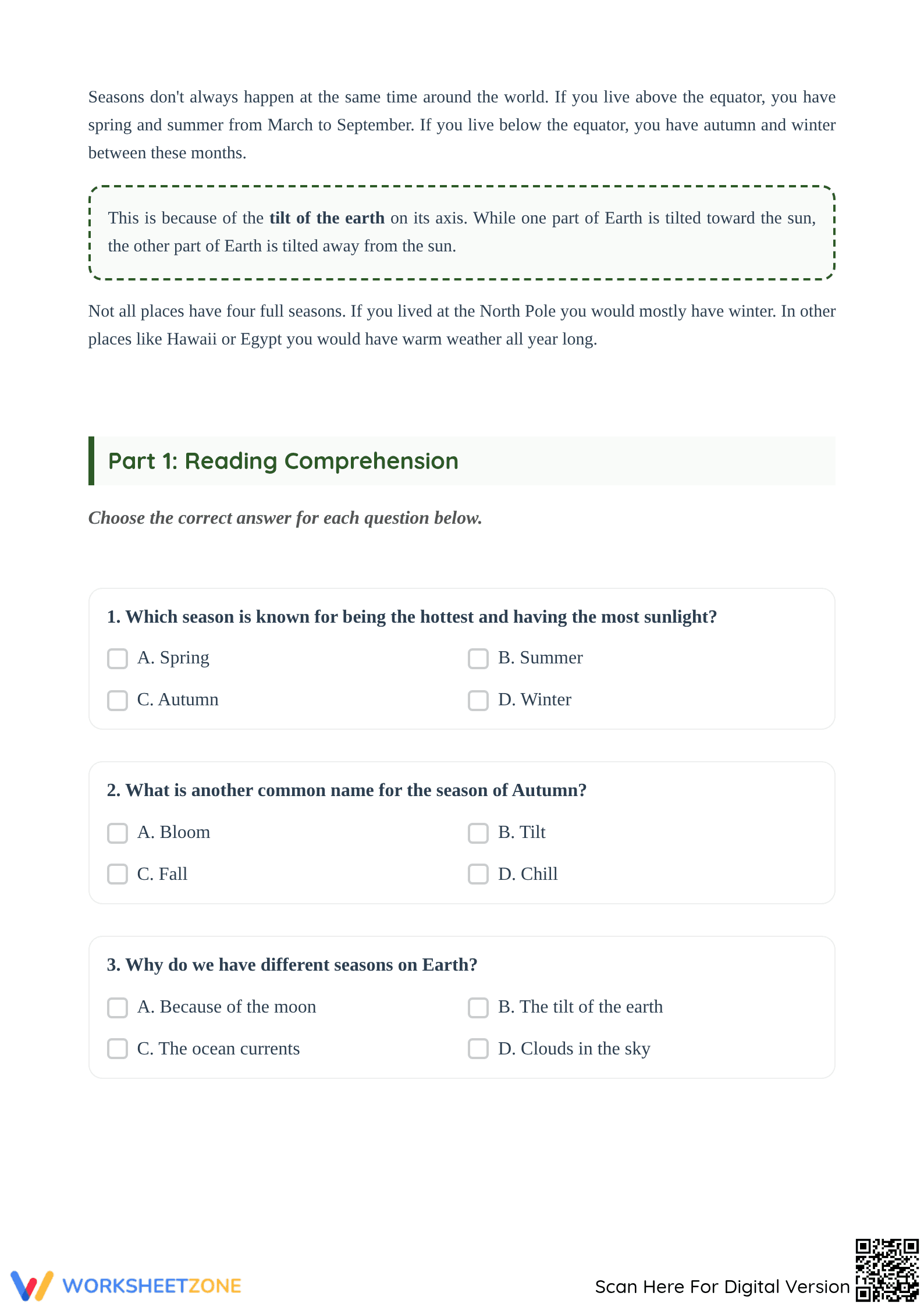 Grade 3 The Seasons — Printable No-Prep Worksheet - Page 2