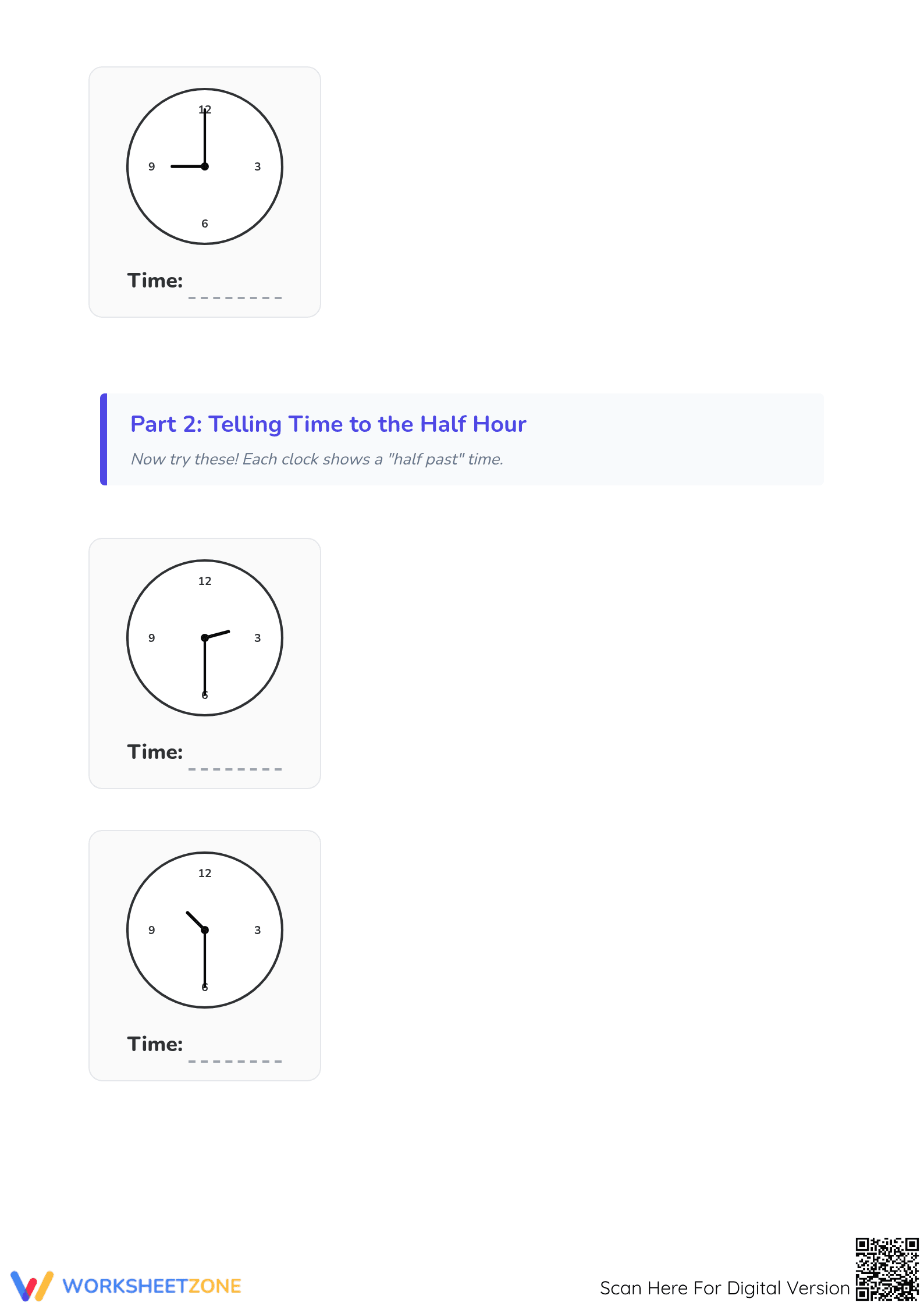 Printable Telling Time to the Hour and Half Hour Worksheet - Page 5