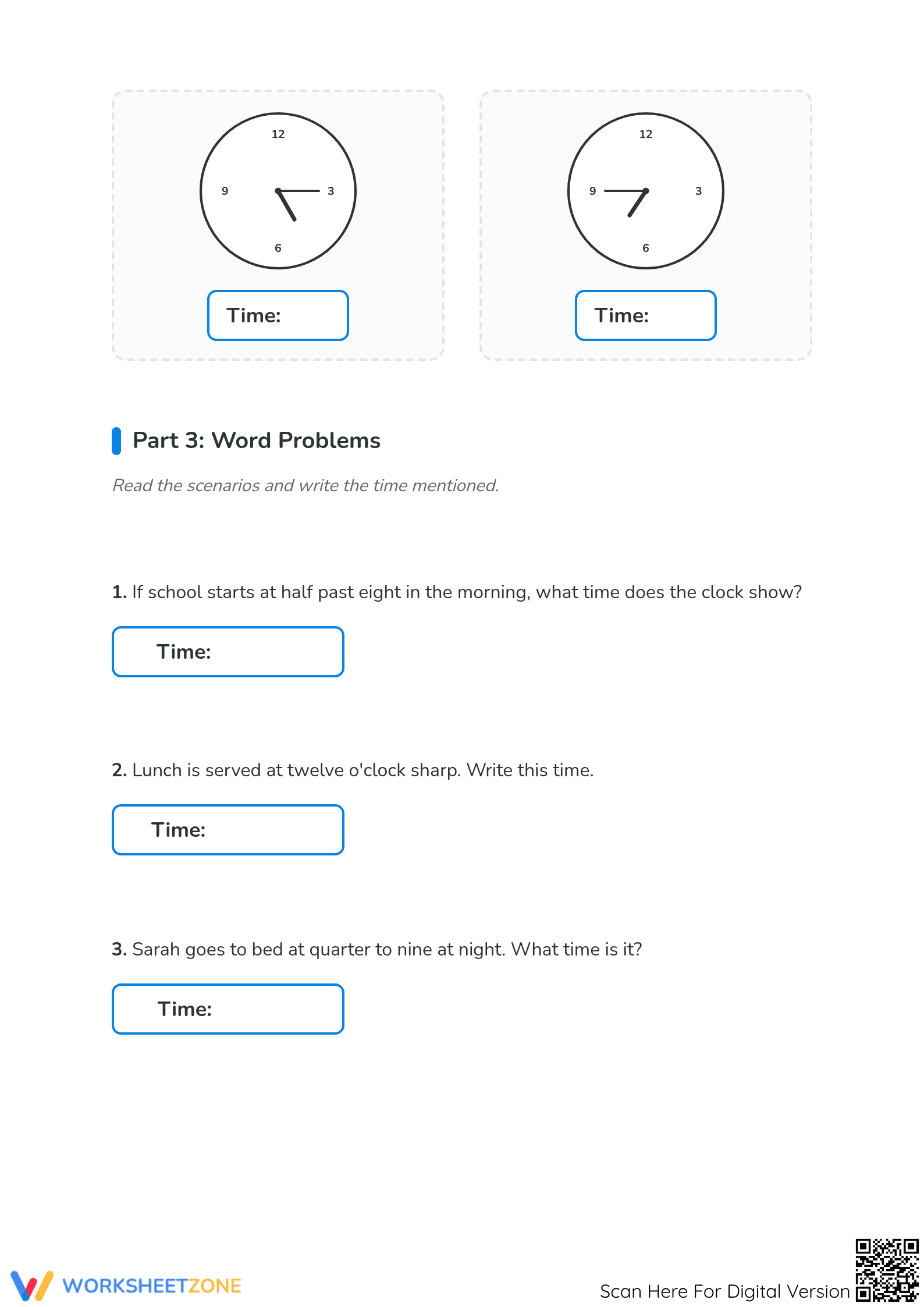 Printable Telling Time Worksheet: Grade 2-4 Math Practice - Page 3