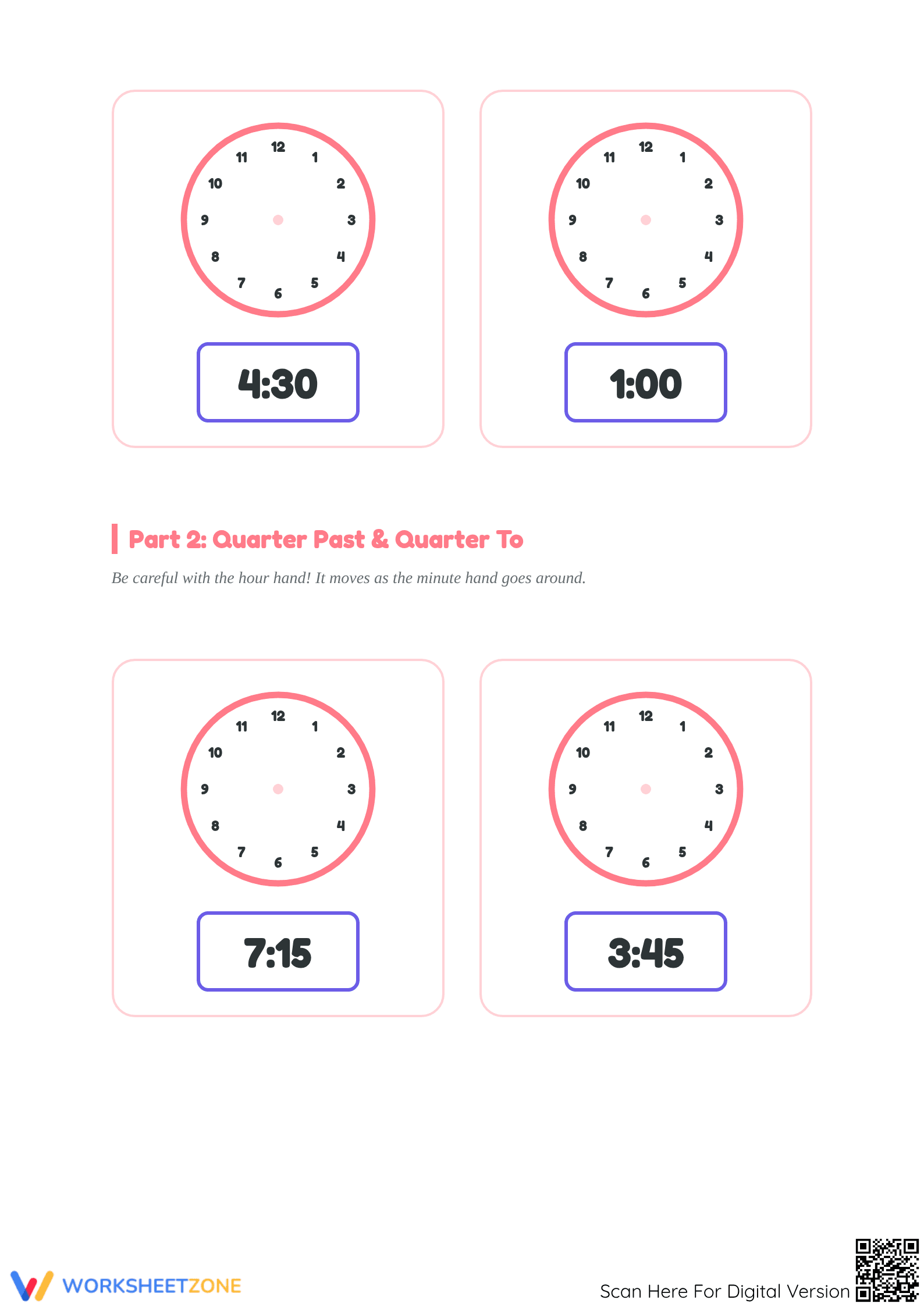 Printable Telling Time Worksheet | Grade 2-4 Math Practice - Page 3