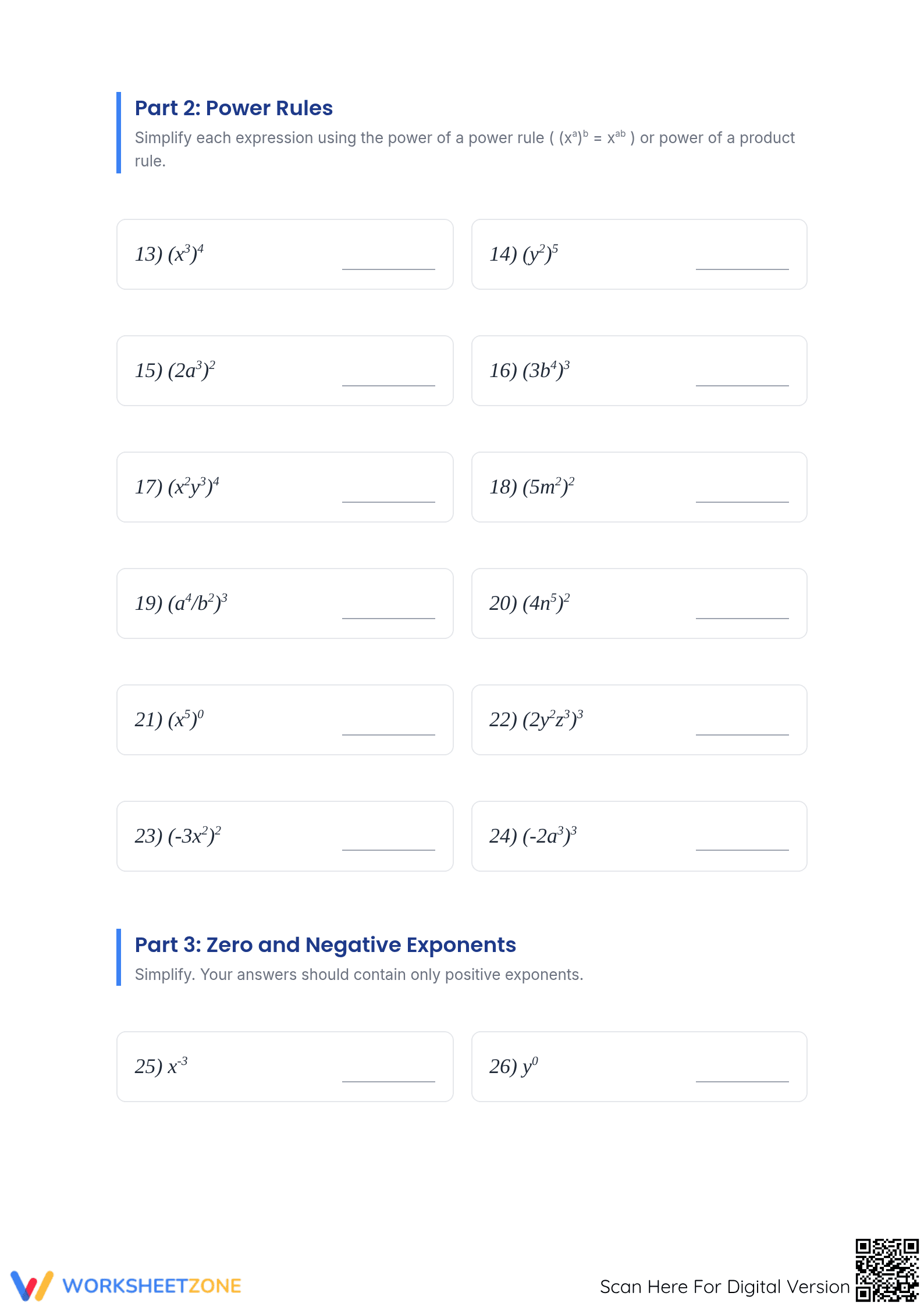 Printable Simplifying Exponents Worksheet | Grade 8 Math - Page 2