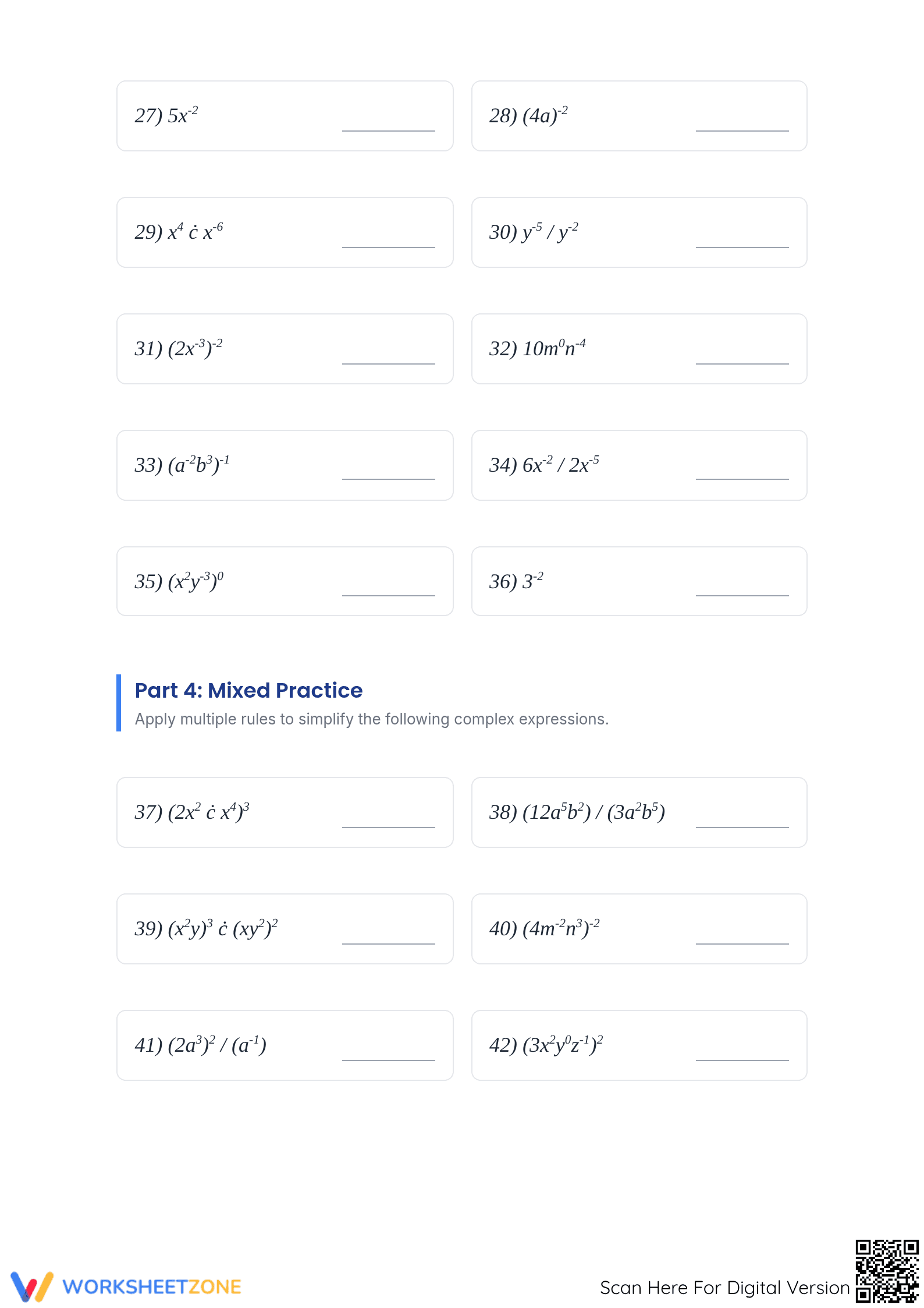 Printable Simplifying Exponents Worksheet | Grade 8 Math - Page 3