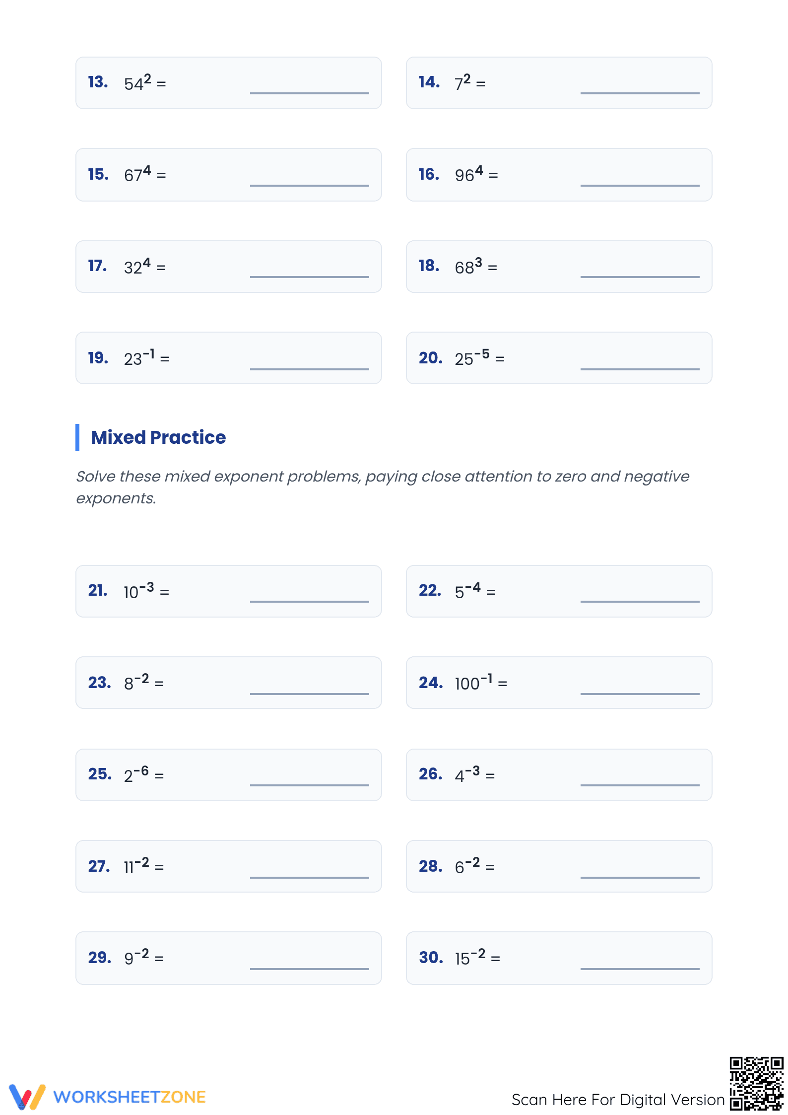 Negative Exponents Practice Worksheet | Grade 8 Essential - Page 2