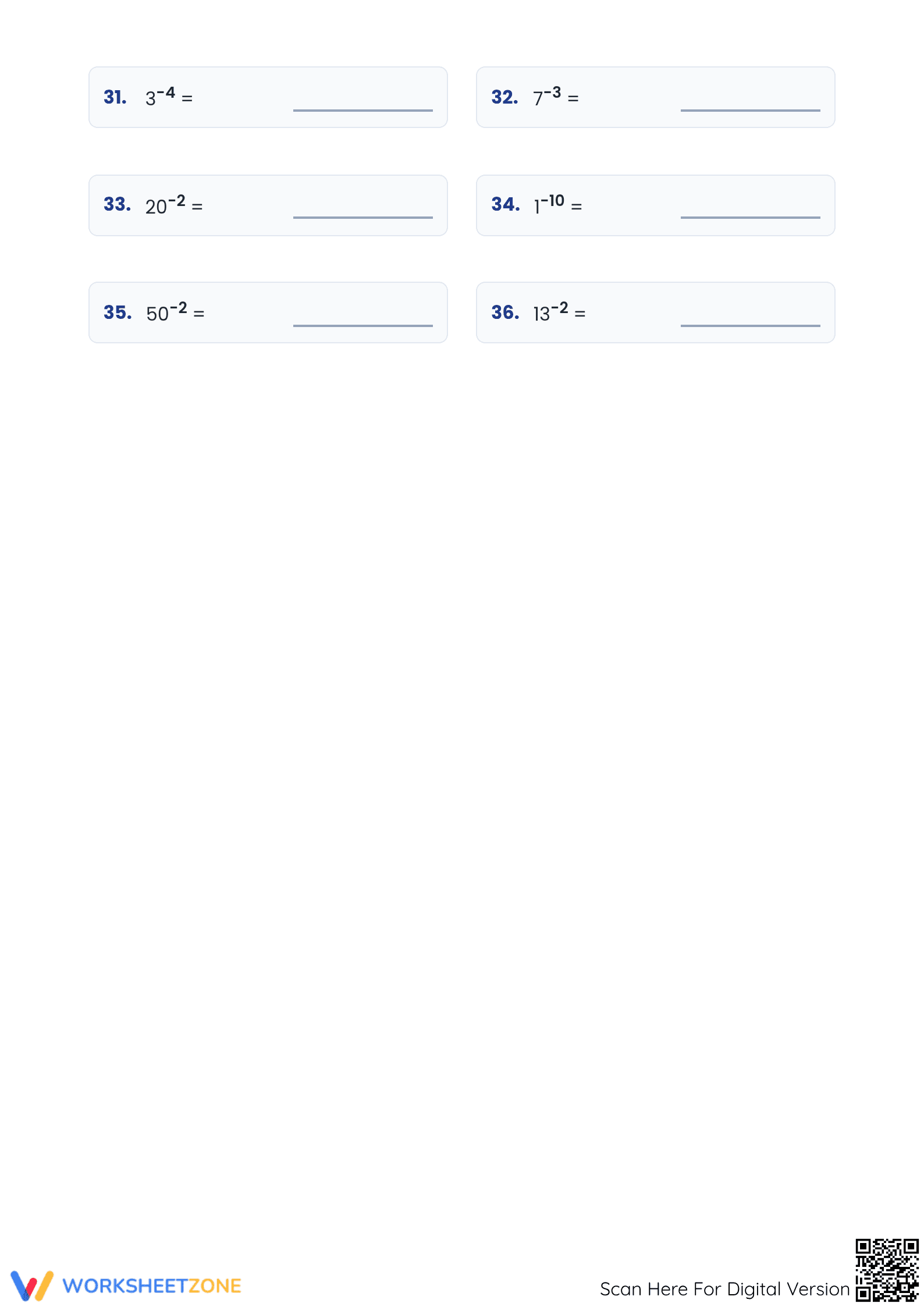 Negative Exponents Practice Worksheet | Grade 8 Essential - Page 3