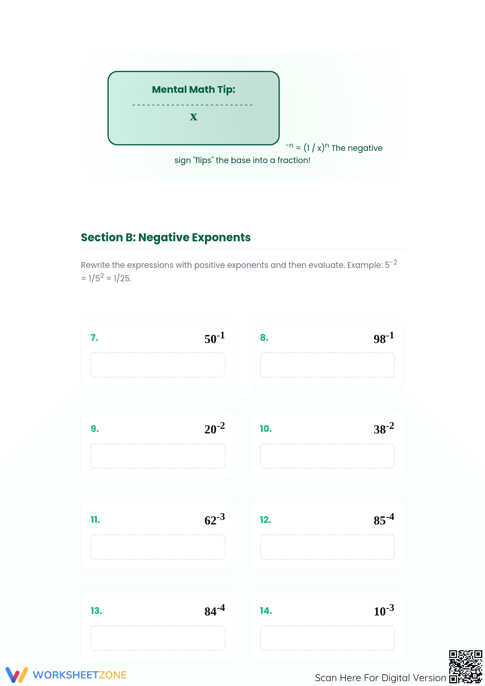 Essential Simplifying Exponents Worksheet | Grade 6-8 Math - Page 2