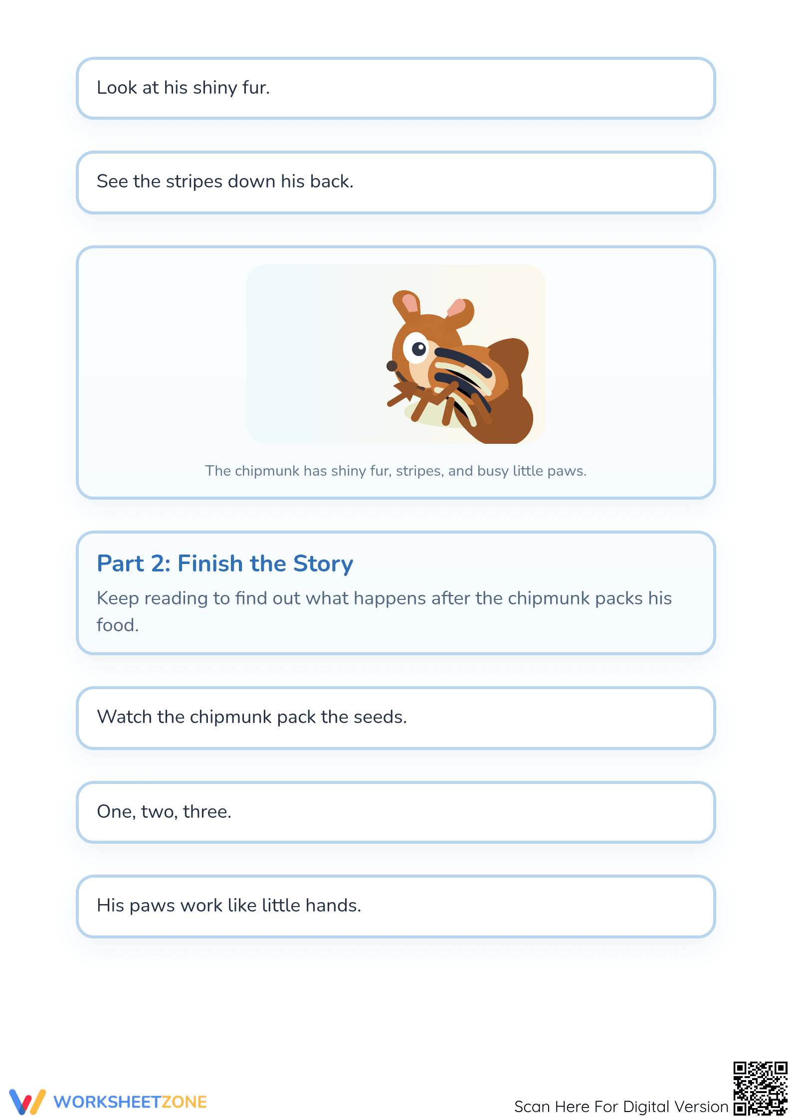 Printable Kindergarten Reading Worksheet: Cheeky Chipmunk - Page 2