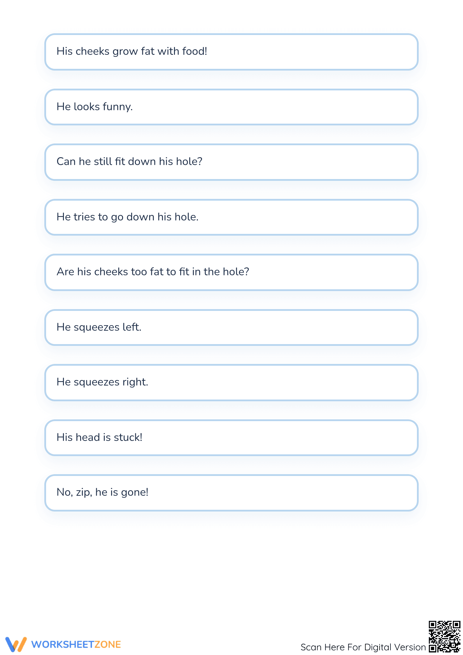 Printable Kindergarten Reading Worksheet: Cheeky Chipmunk - Page 3