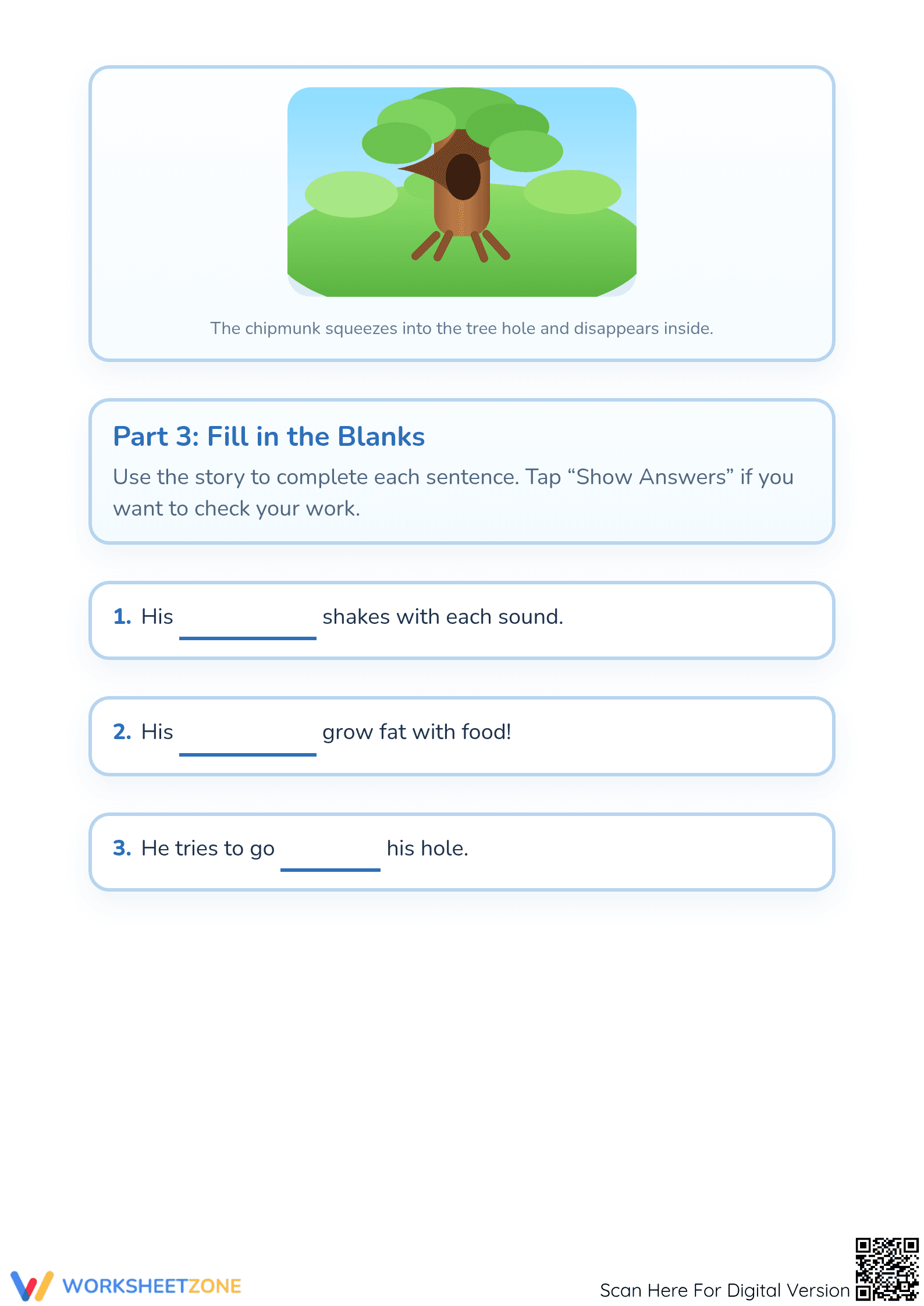 Printable Kindergarten Reading Worksheet: Cheeky Chipmunk - Page 4