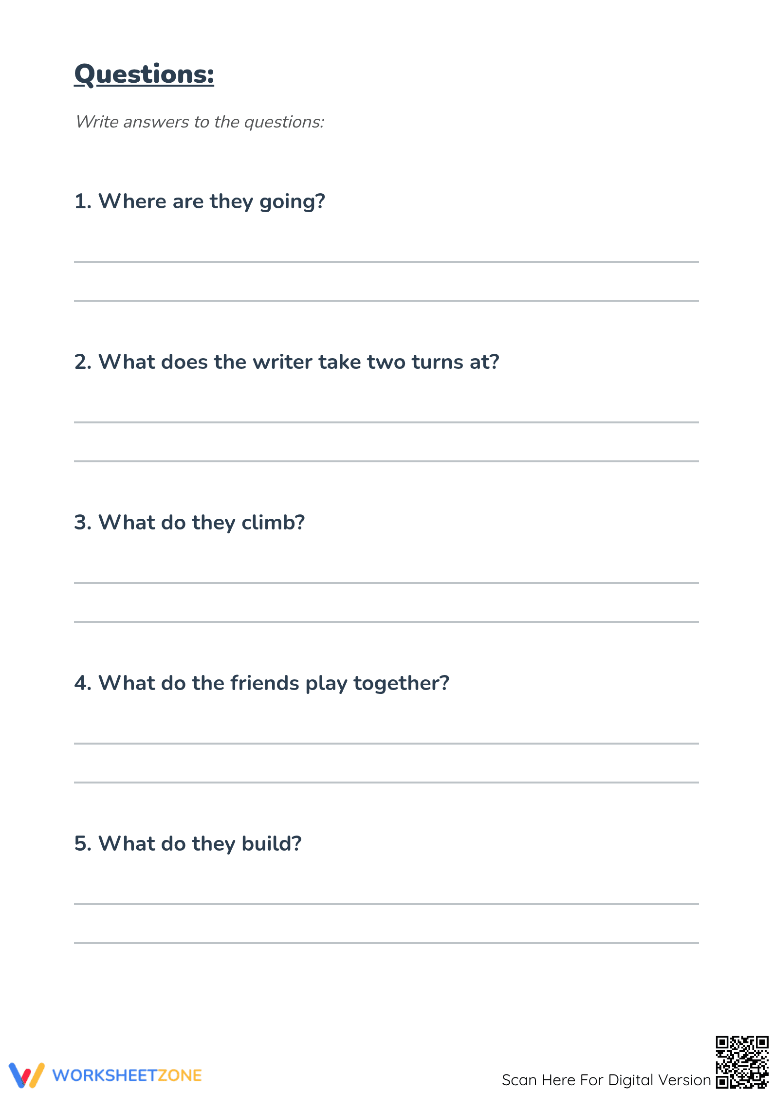 Printable Playground Reading Comprehension | Grade K ELA - Page 2