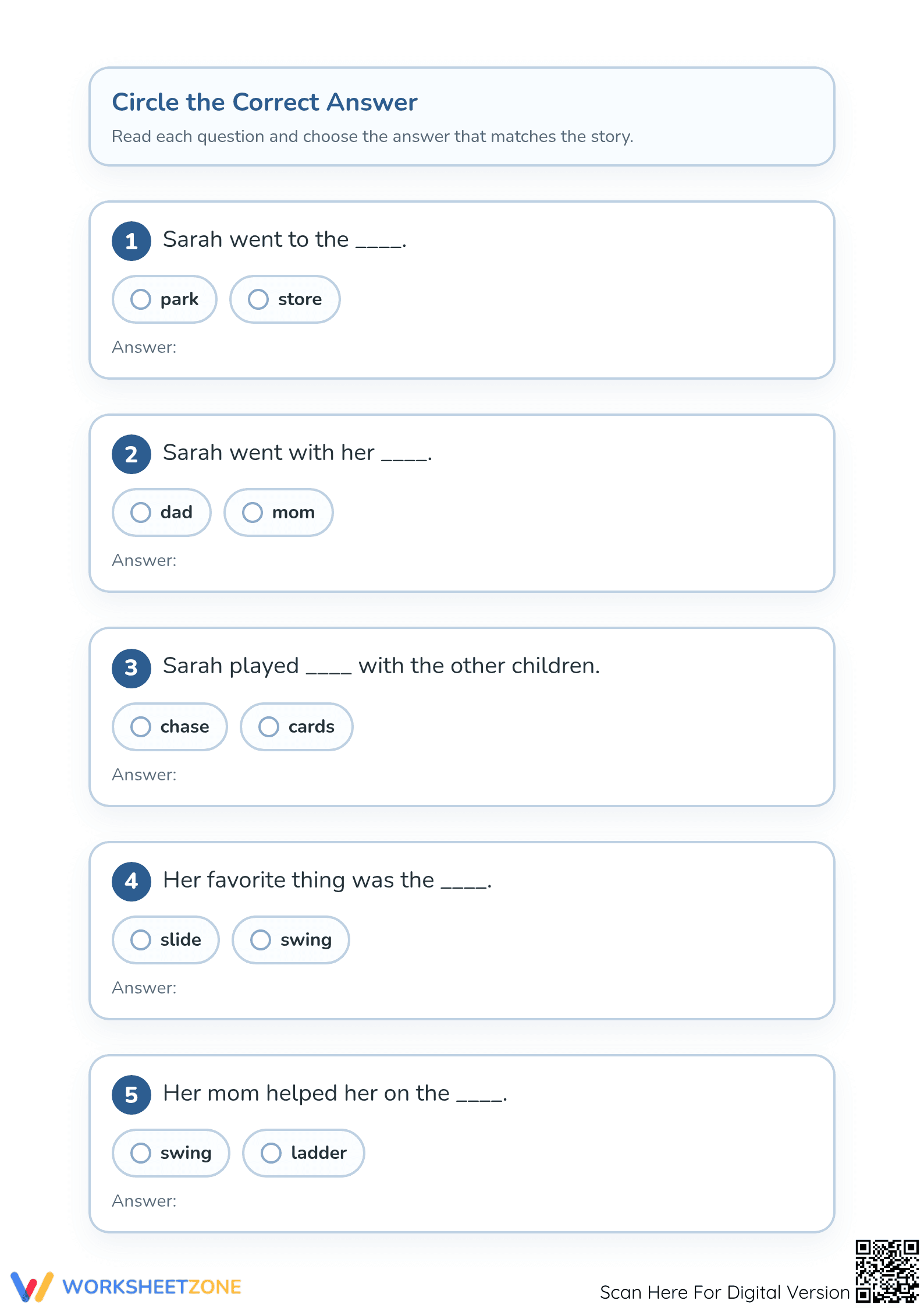 Playing at the Park Worksheet | Grade 1 Printable ELA - Page 2