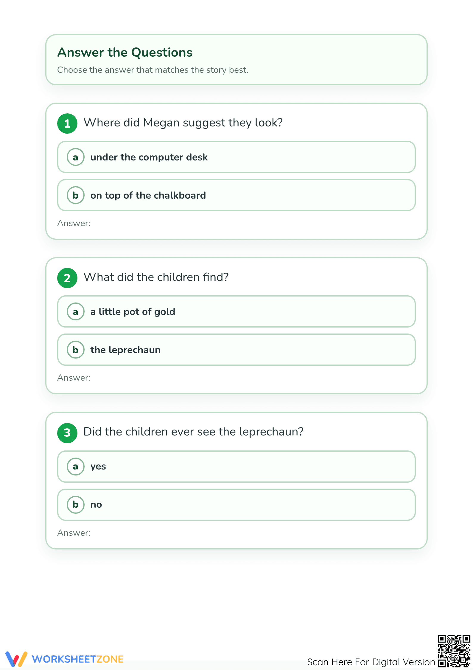 Printable Leprechaun Reading Comprehension | Grade 1-3 - Page 2