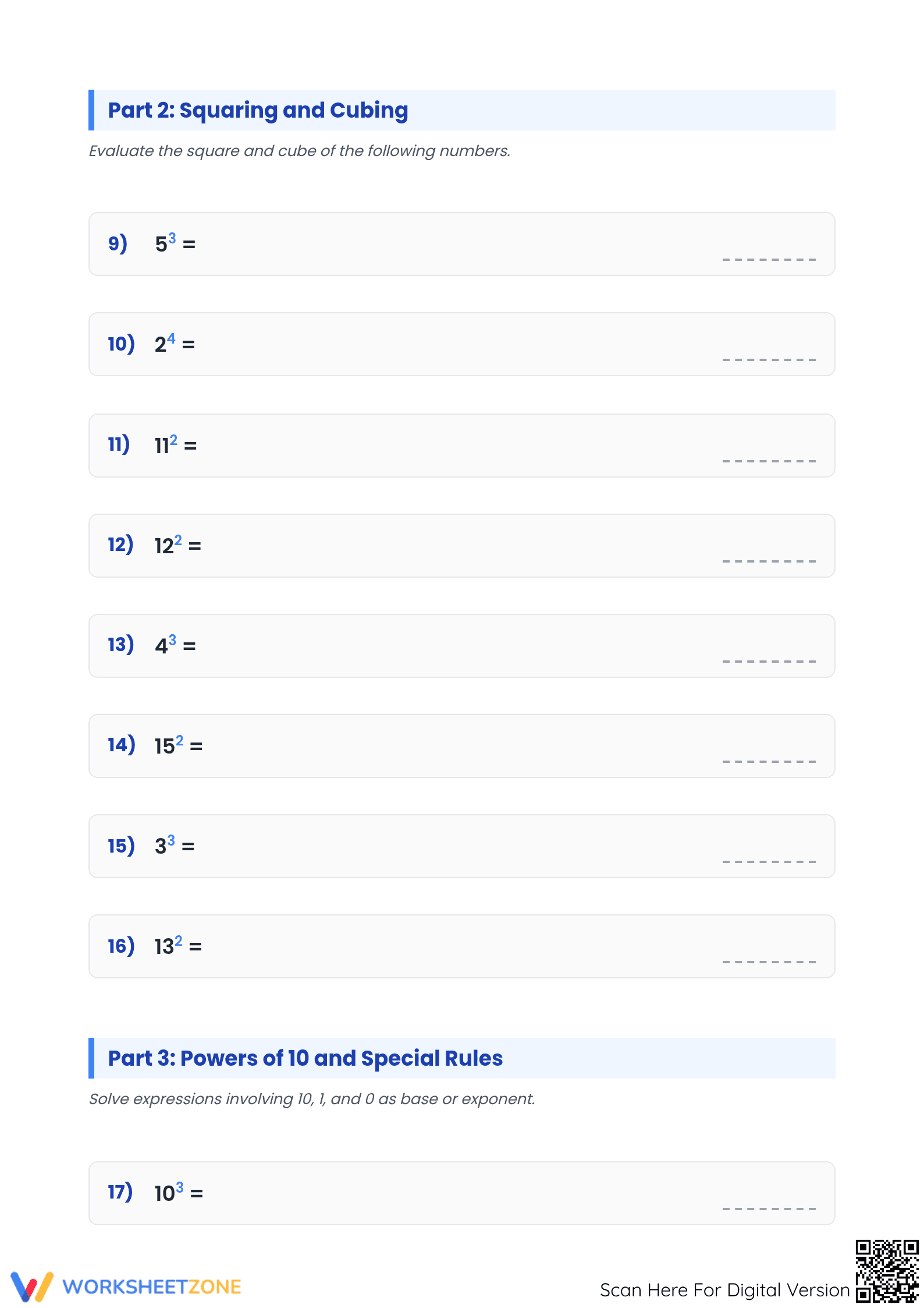 Evaluate Exponents Worksheet | Printable Grade 6-8 Math - Page 2