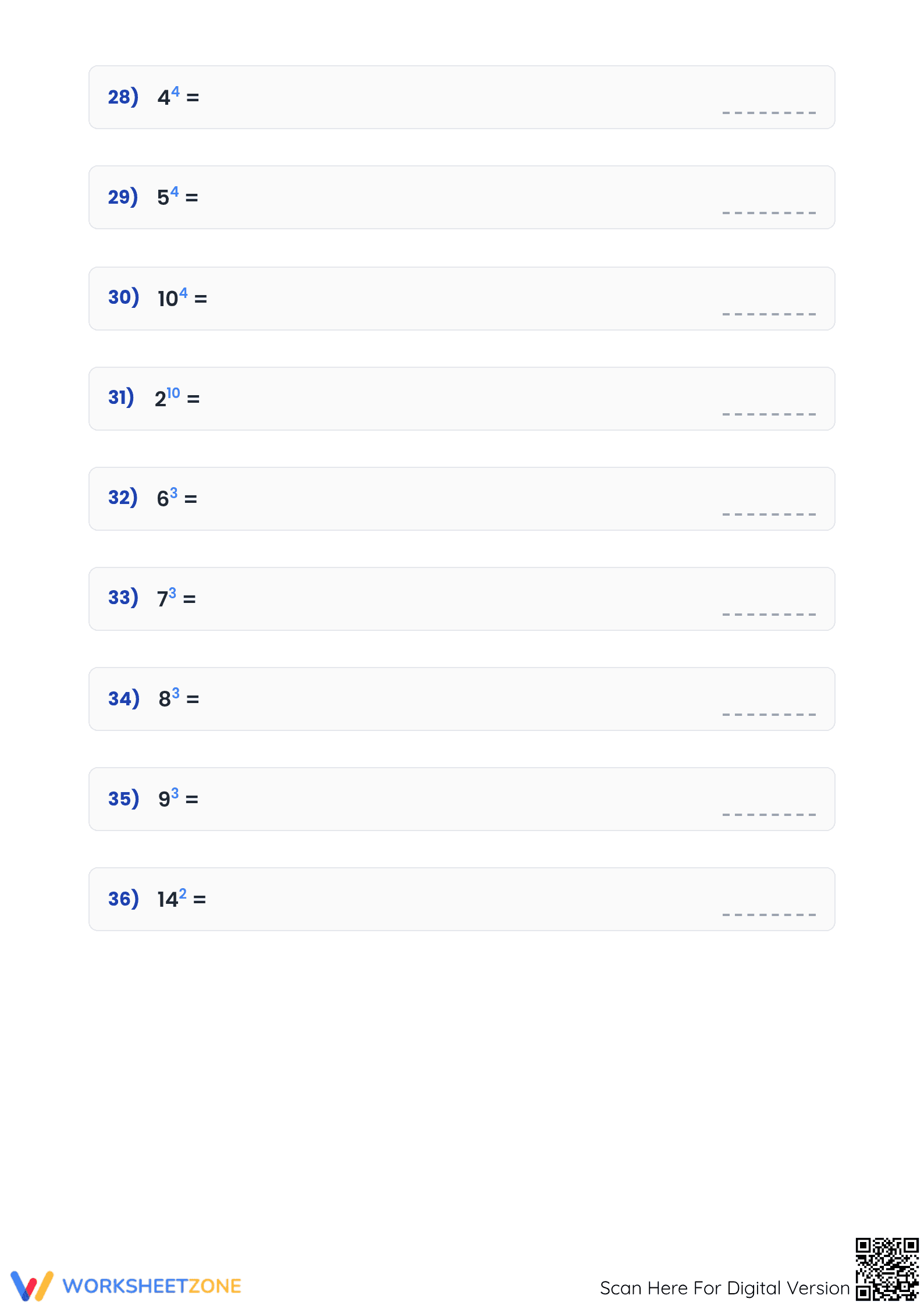 Evaluate Exponents Worksheet | Printable Grade 6-8 Math - Page 4