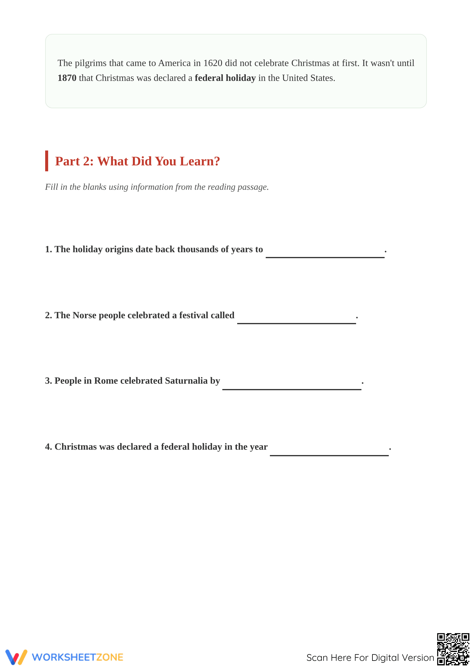 Printable History of Christmas Worksheet | Grade 1 ELA - Page 2