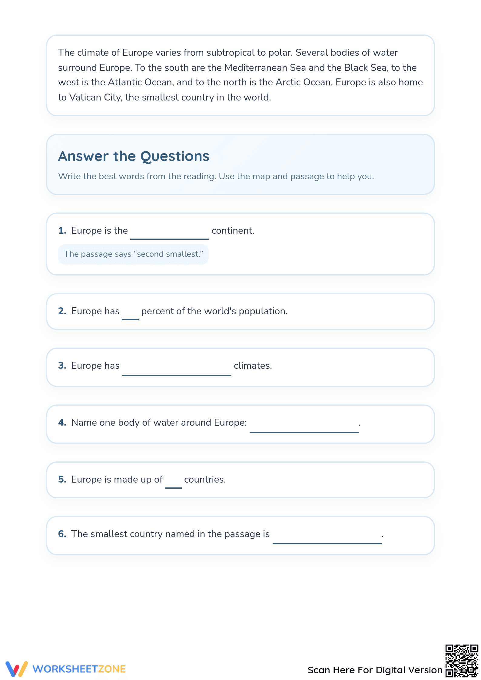 Grade 1 Europe Continent — Printable No-Prep Worksheet - Page 2