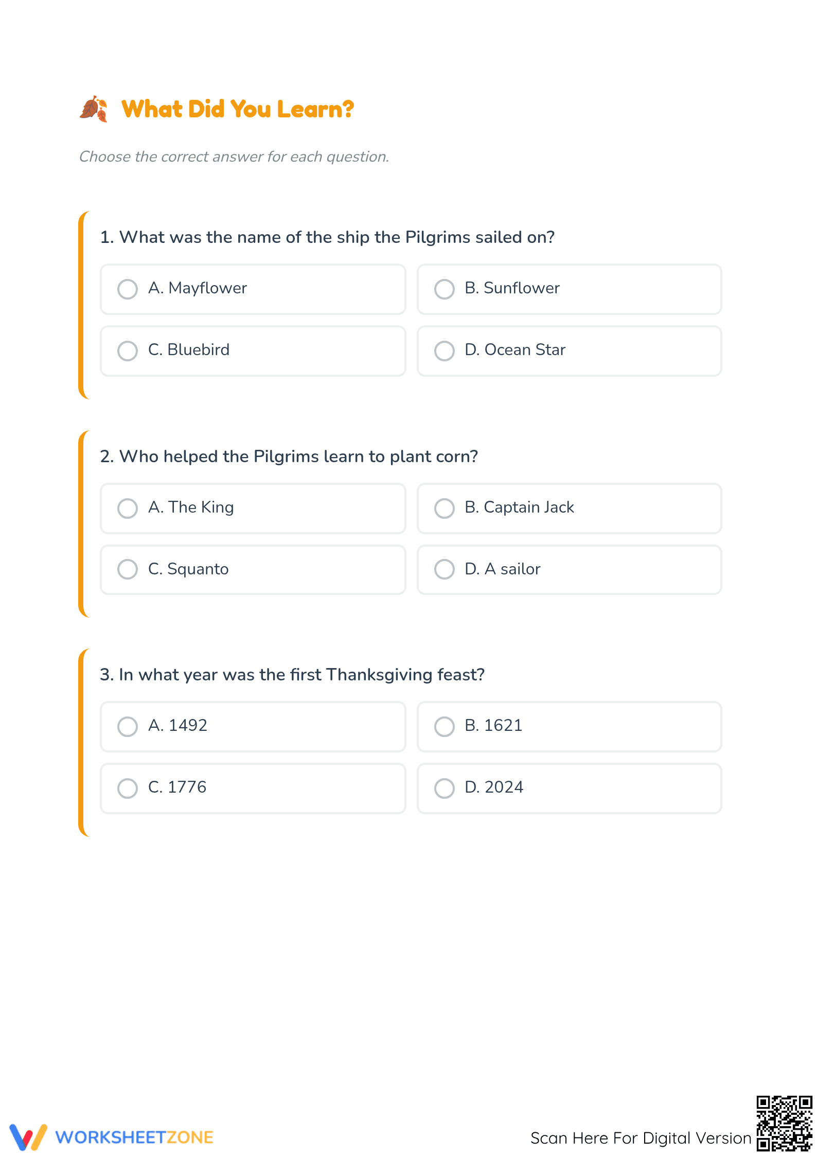 Essential Thanksgiving History Reading Worksheet — Grade 1 - Page 2
