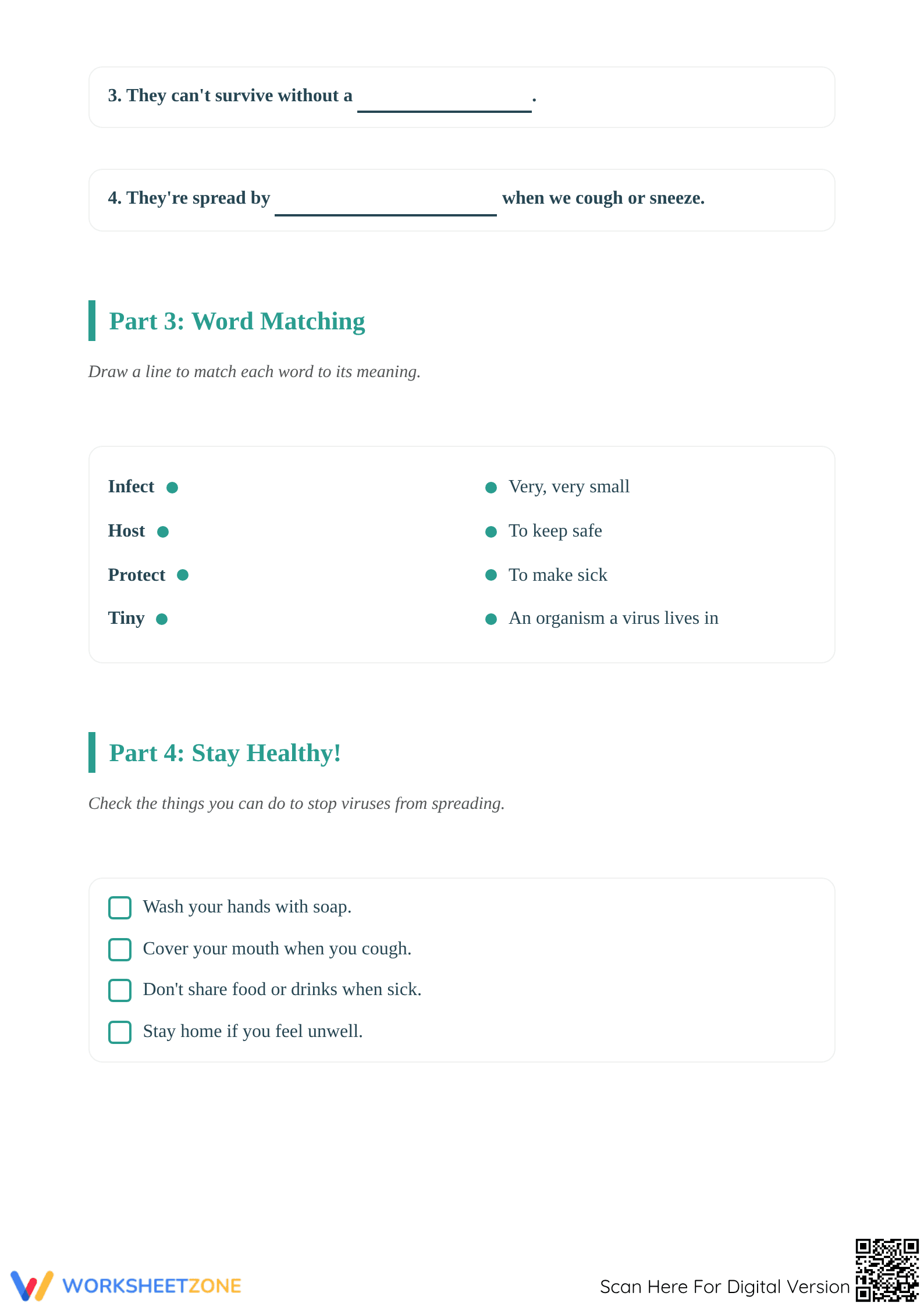 Printable Grade 1 Viruses Reading Comprehension Worksheet - Page 2