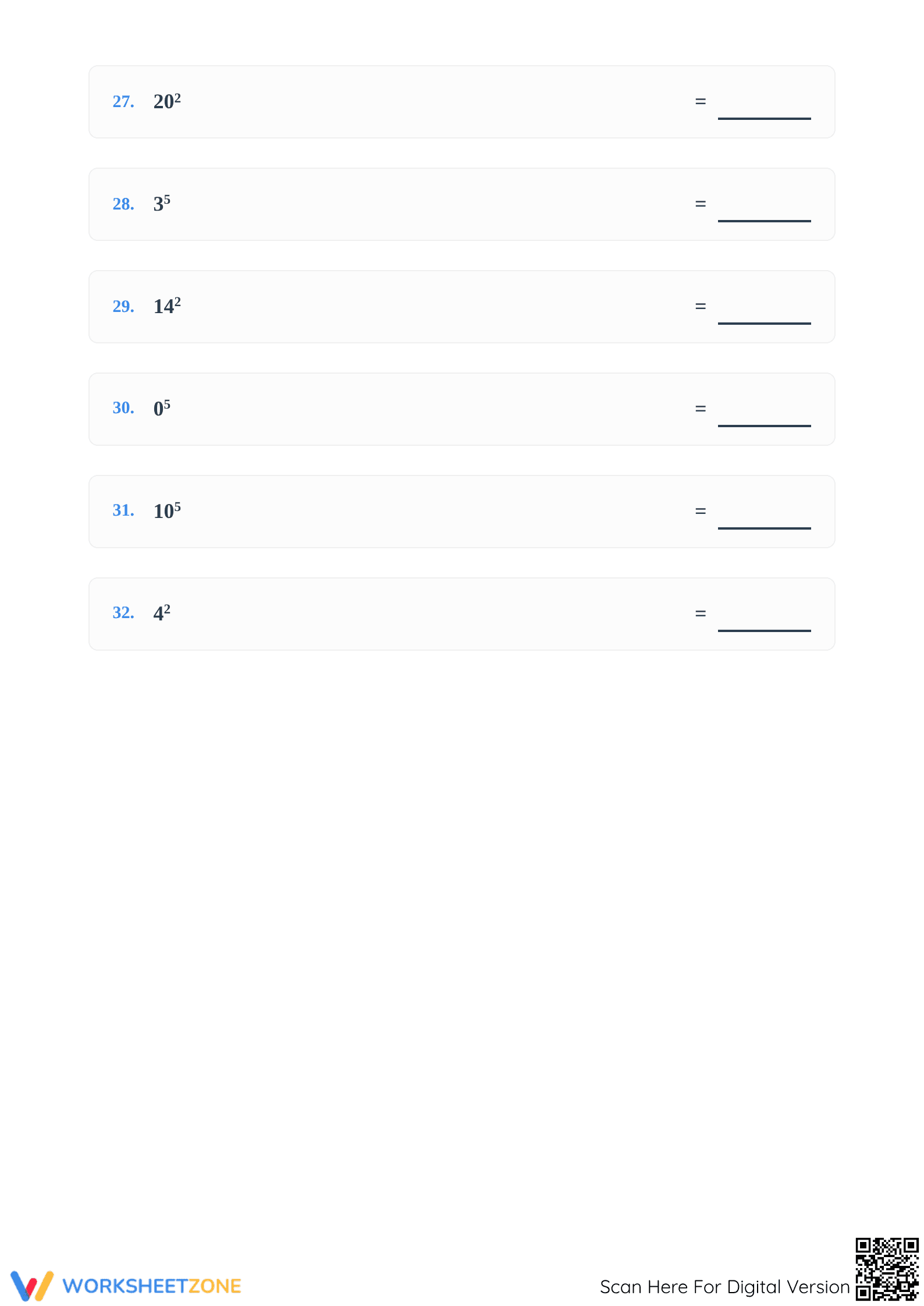 Printable Evaluate the Exponents Worksheet | Grades 6-8 Math - Page 4